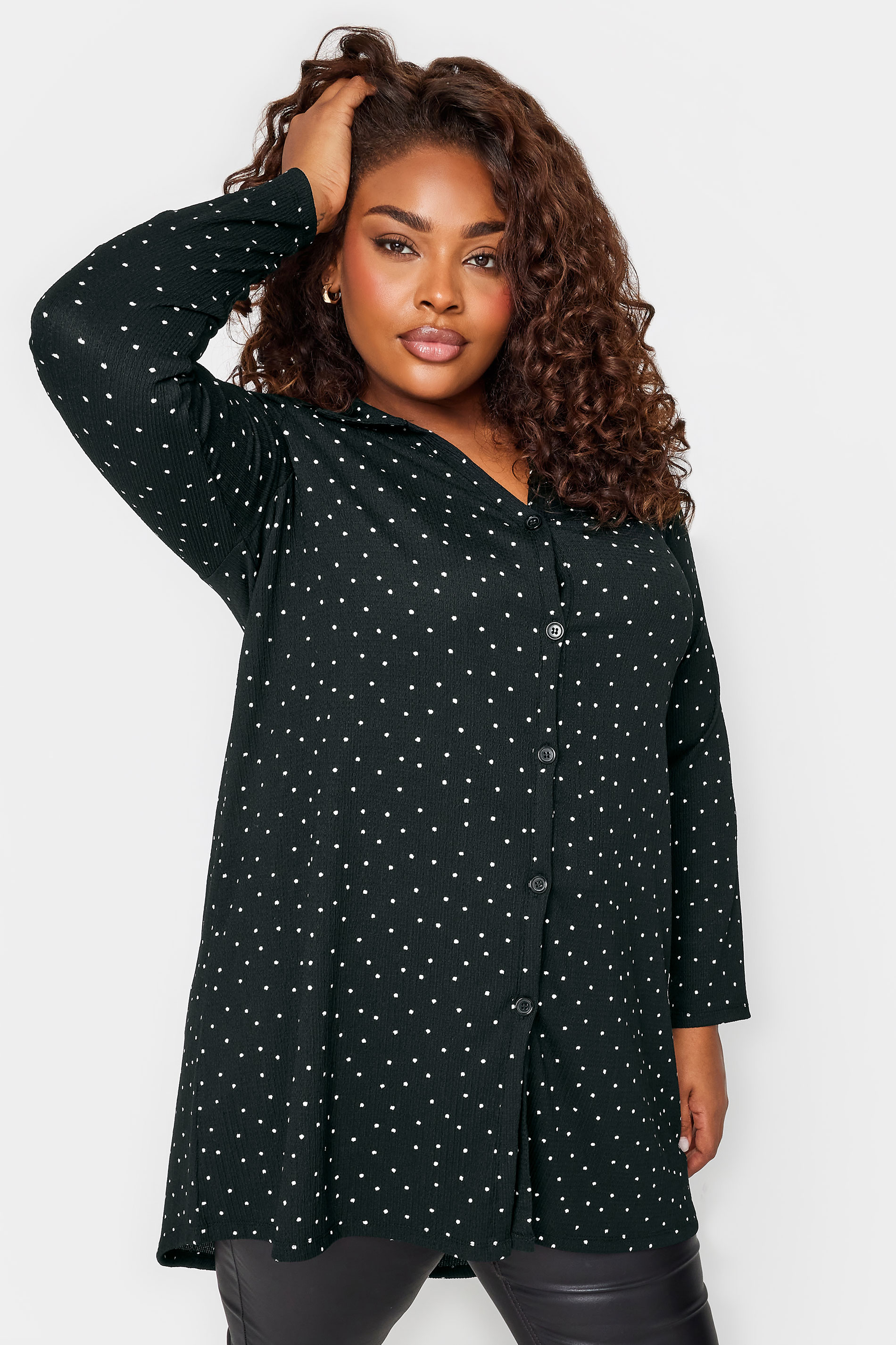 YOURS Plus Size Black Spot Print Shirt | Yours Clothing 1