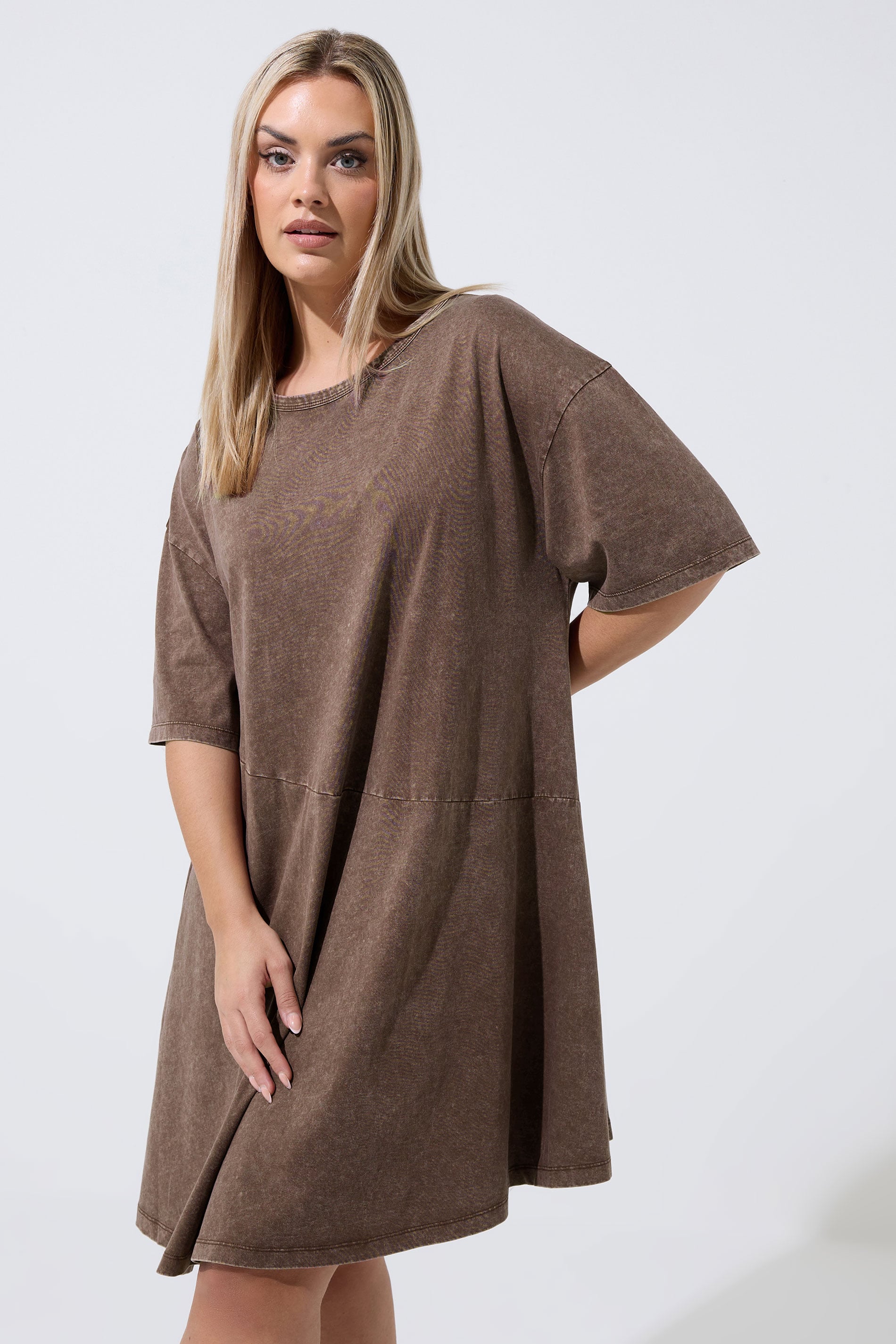 LIMITED COLLECTION Plus Size Chocolate Brown Acid Wash Dress | Yours Clothing 3