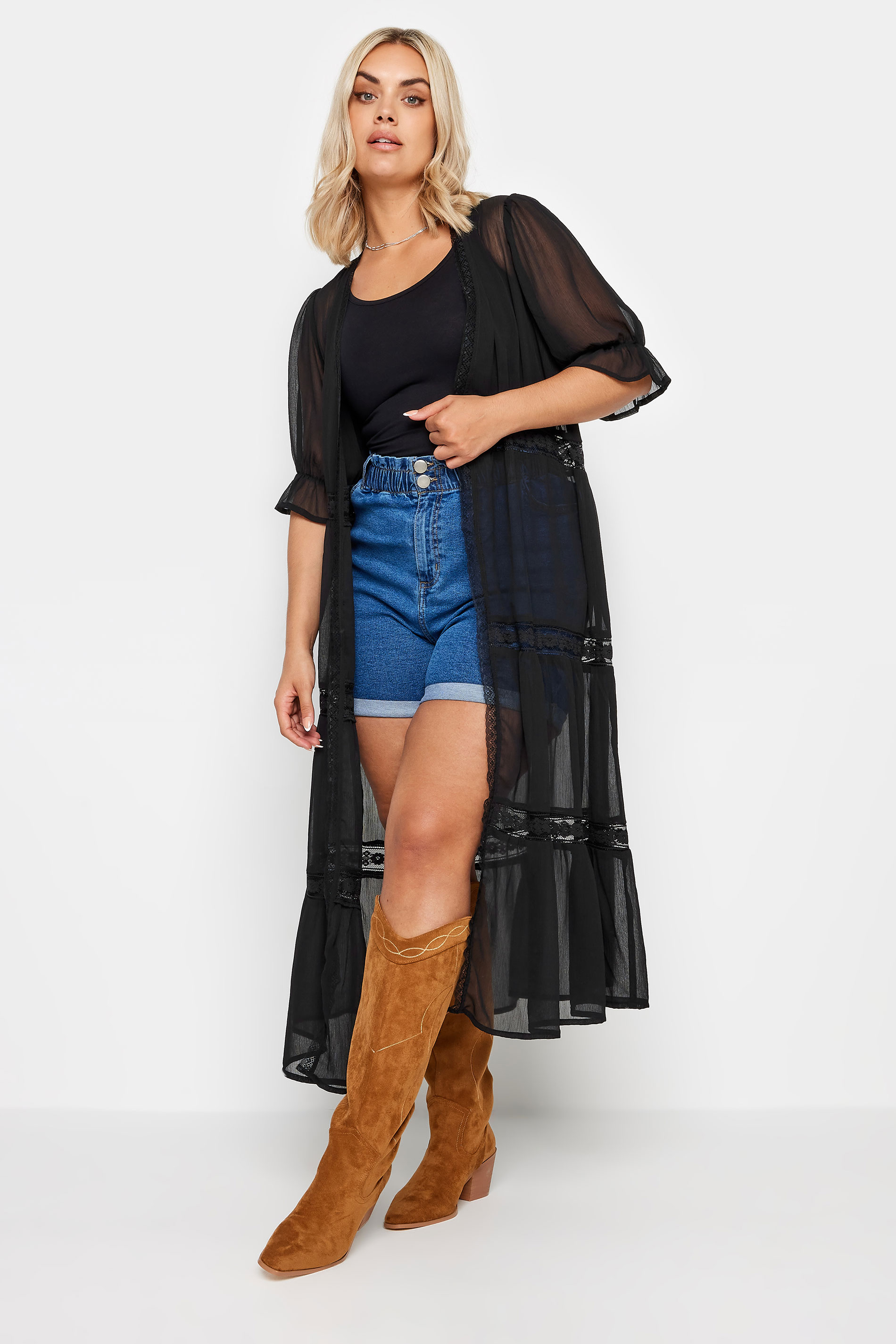 LIMITED COLLECTION Plus Size Black Lace Tiered Kimono | Yours Clothing 2