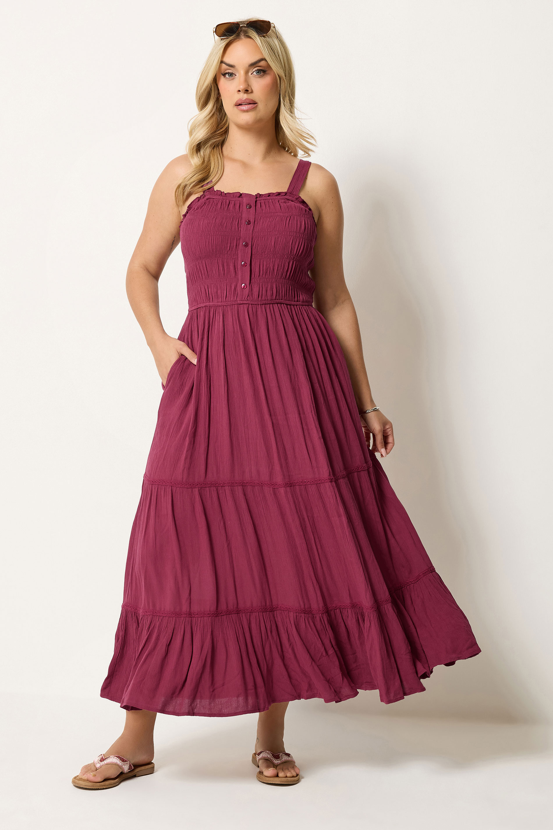 YOURS Plus Size Red Shirred Placket Dress | Yours Clothing 3