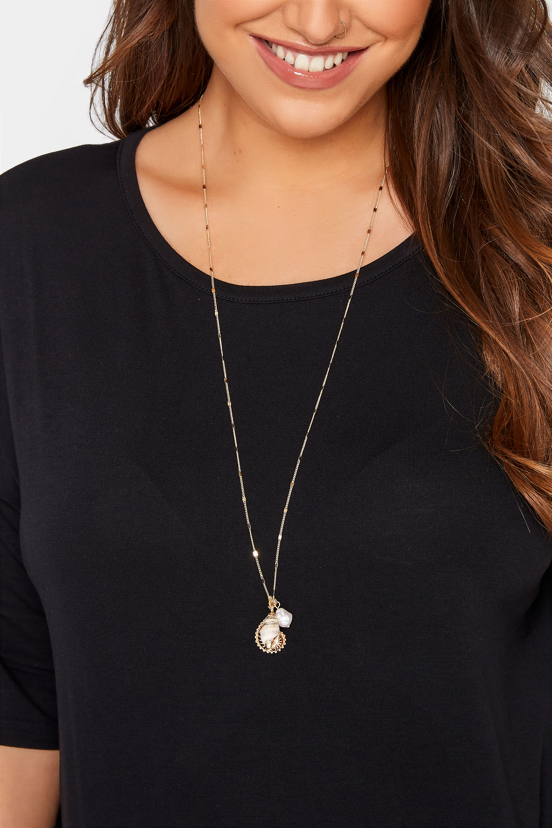 Gold Shell Charm Long Necklace | Yours Clothing 1