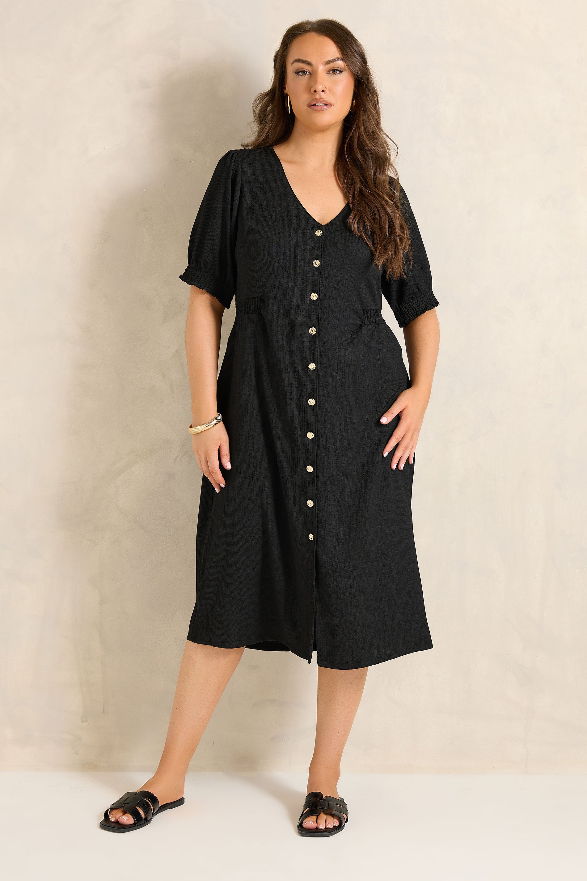 EVANS Curve Black Button Through Midi Dress | Evans 1
