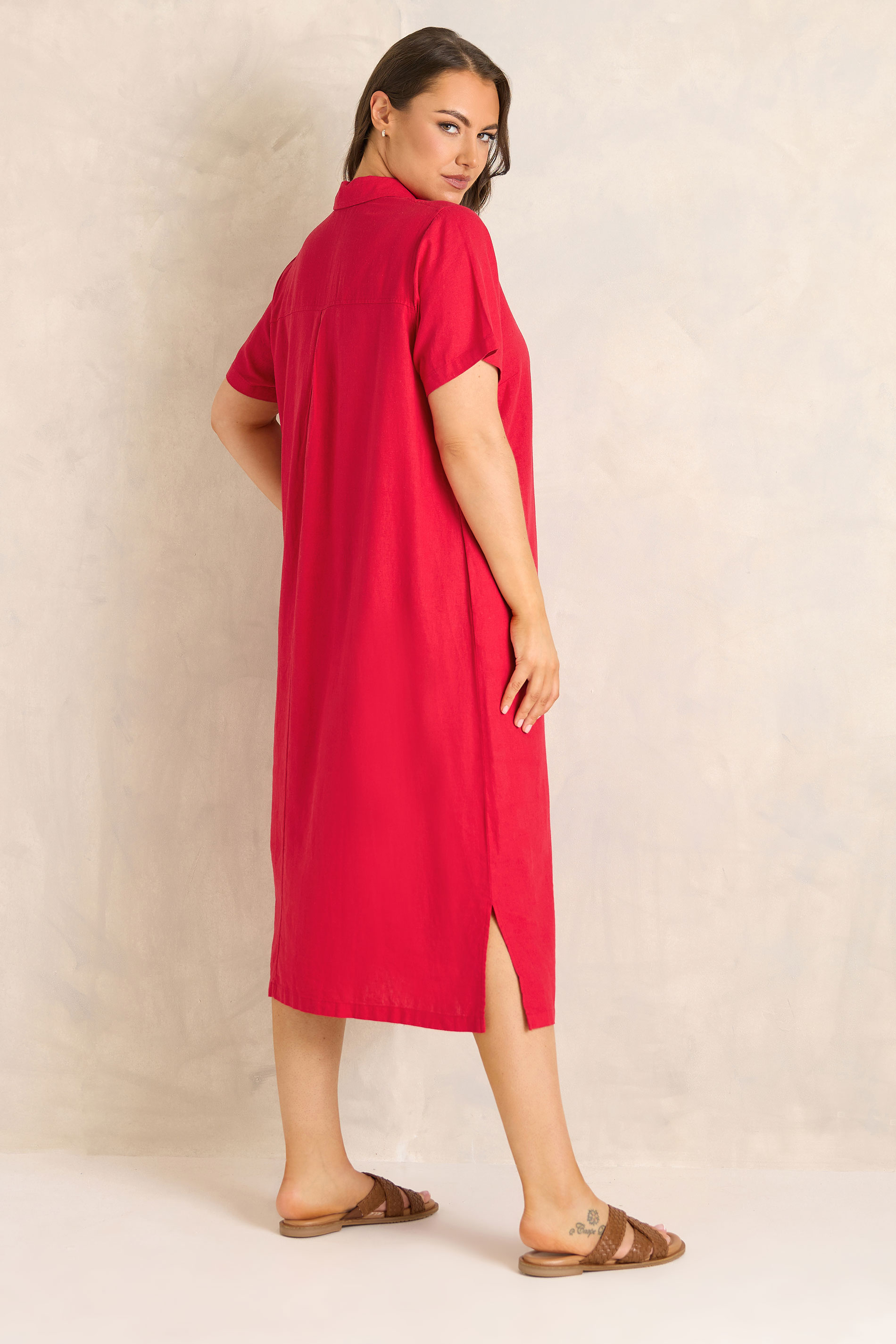 EVANS Plus Size Red Premium Linen Shirt Dress | Evans 5
