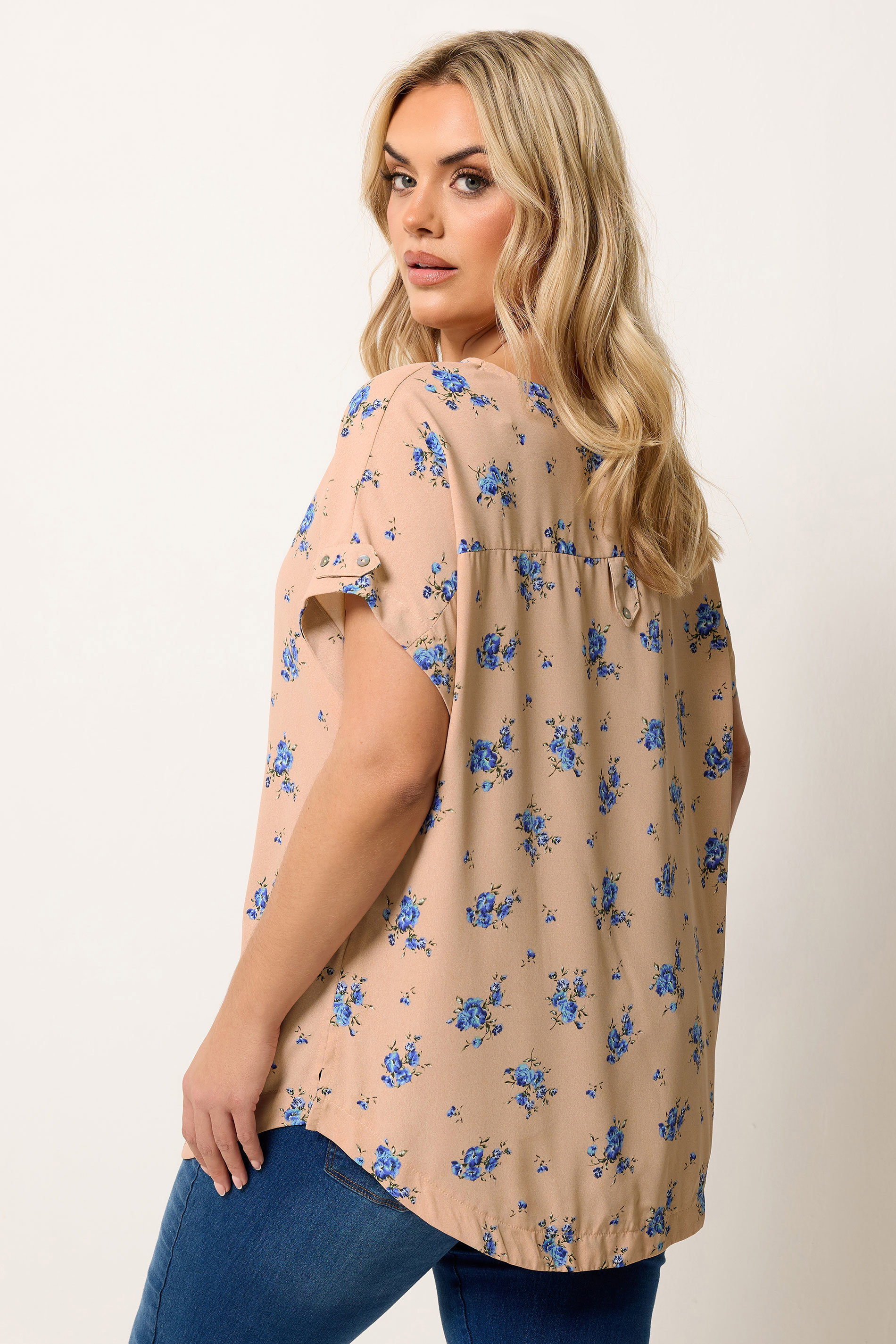 YOURS Plus Size Pink Floral Tab Sleeve Top | Yours Clothing 2