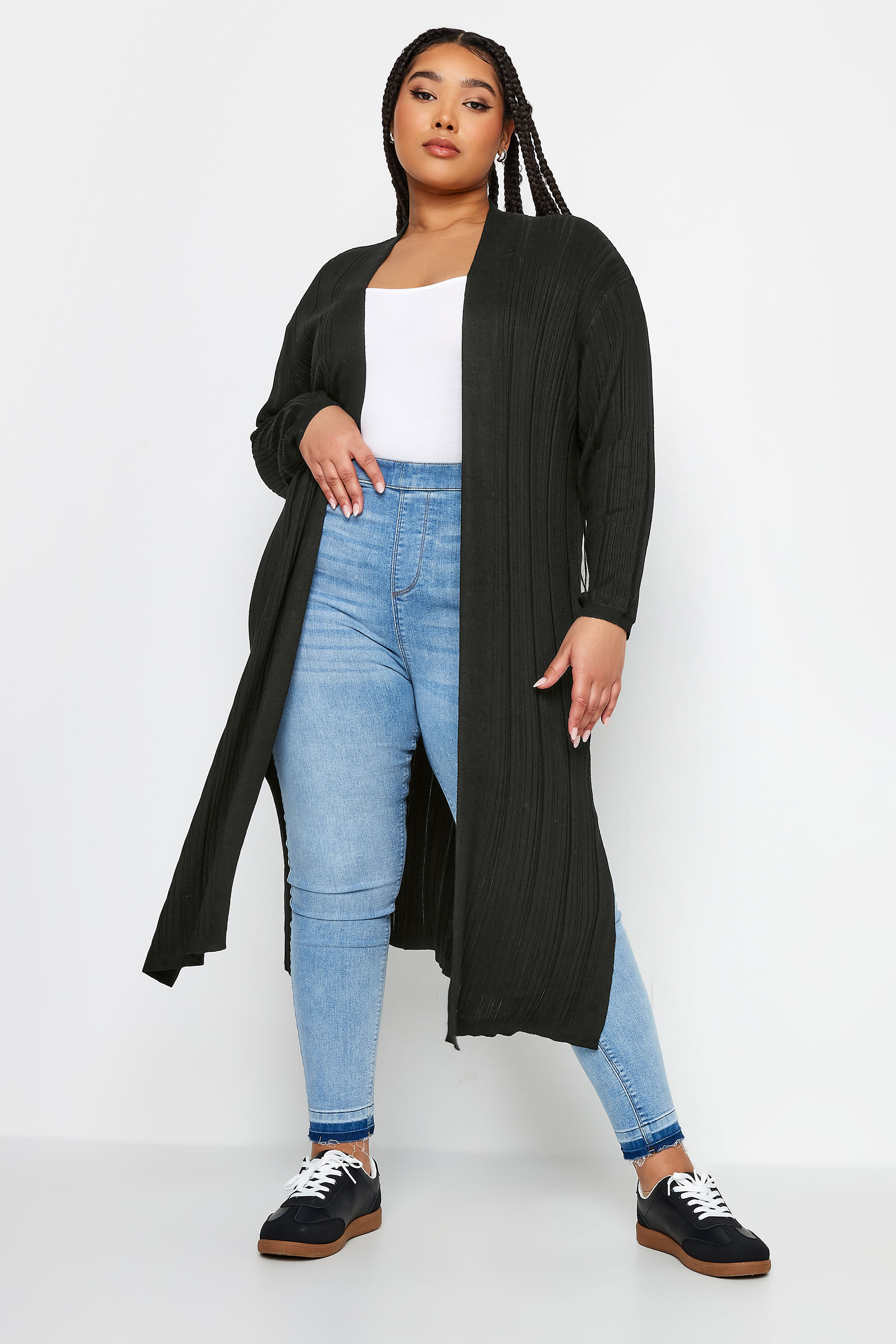 YOURS Plus Size Black Longline Ribbed Cardigan | Yours Clothing 2