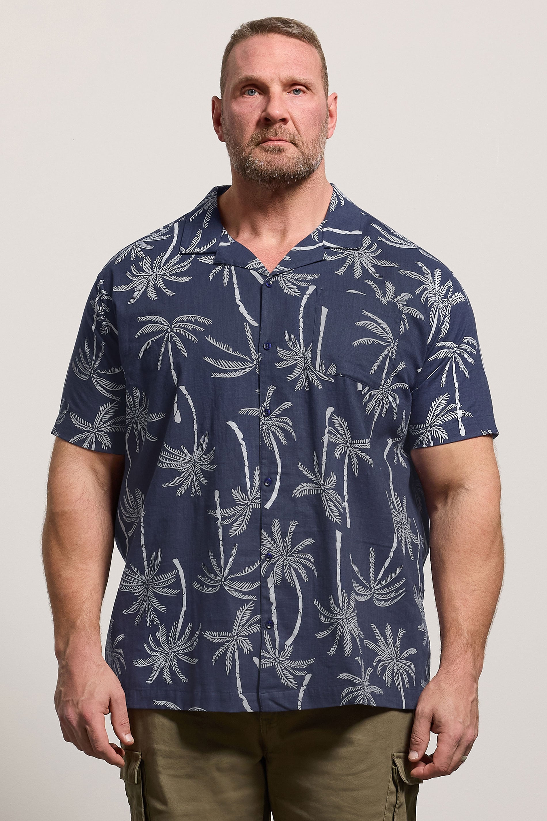 BadRhino Big & Tall Navy Blue Palm Tree Print Short Sleeve Shirt | BadRhino 1