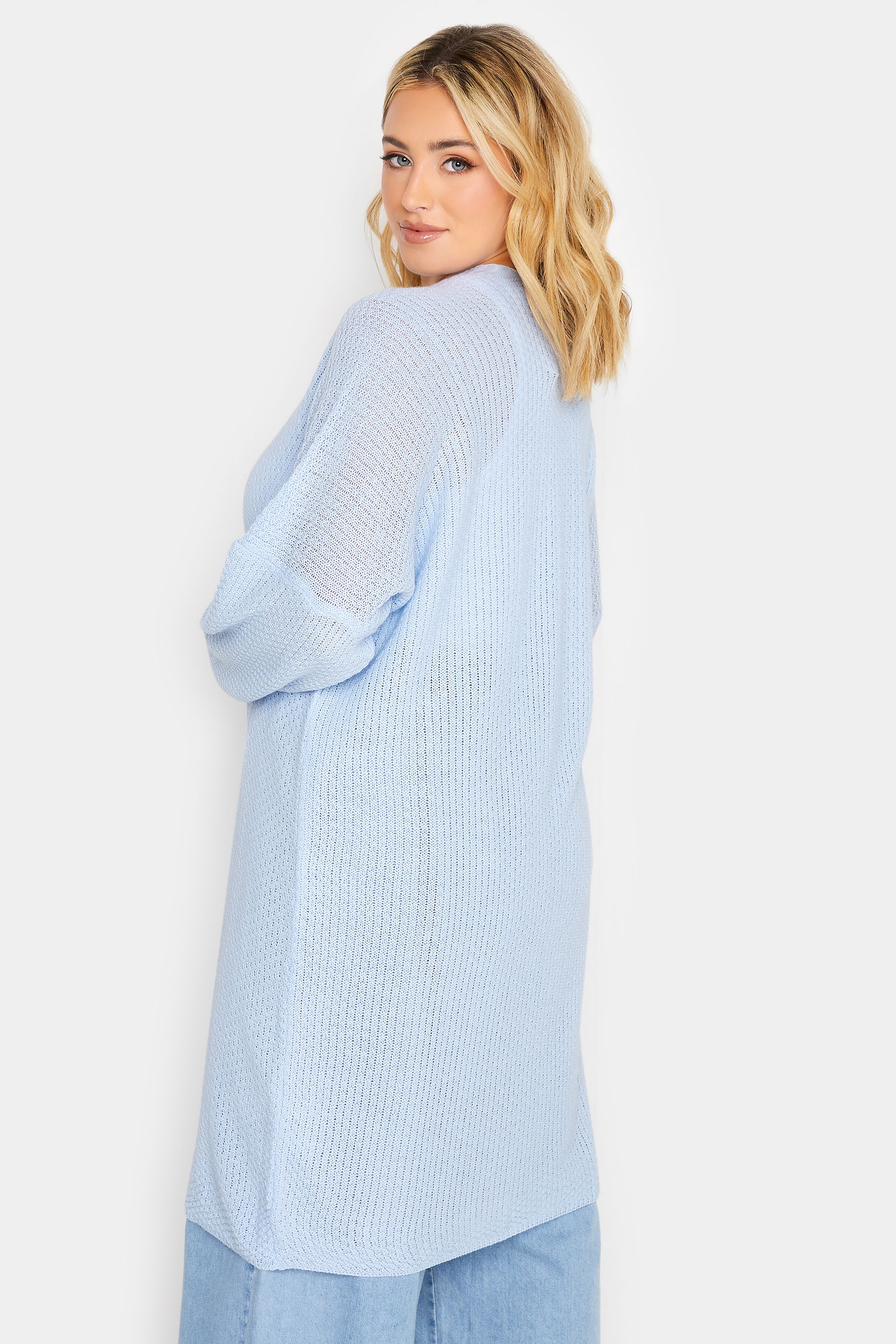 YOURS Curve Plus Size Baby Blue Knitted Long Sleeve Cardigan | Yours Clothing  3