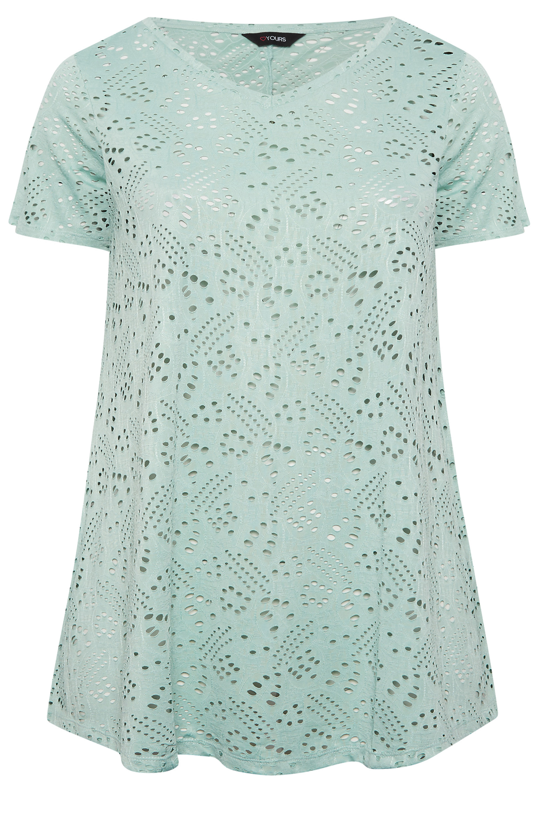 YOURS Curve Mint Green Plus Size Broderie Anglaise Swing T-Shirt ...