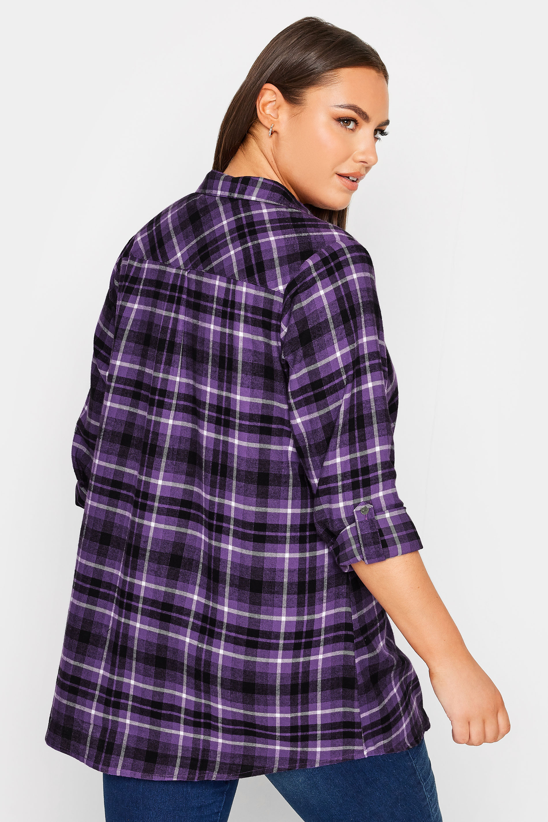 YOURS Plus Size Dark Purple Check Print Boyfriend Shirt | Yours Clothing 3