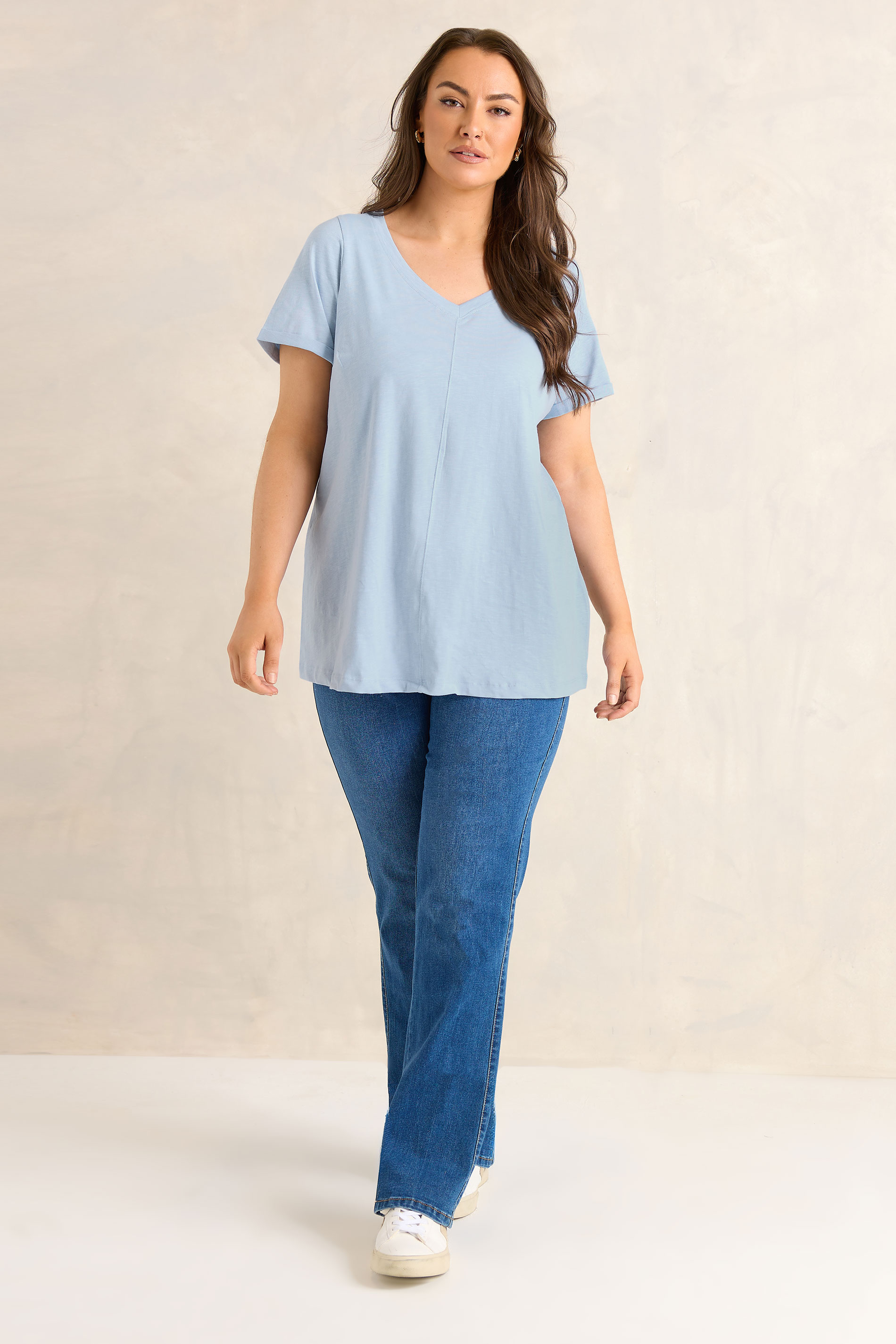 EVANS Plus Size 2 Pack Blue & White Cotton T-shirts | Evans 4