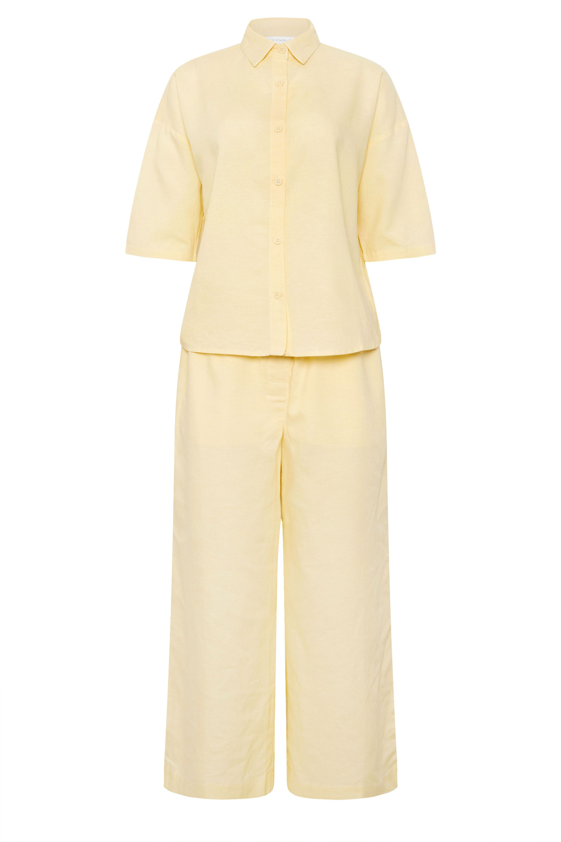 PixieGirl Petite Women's Set Yellow Linen Shirt & Wide Leg Trousers | PixieGirl 5