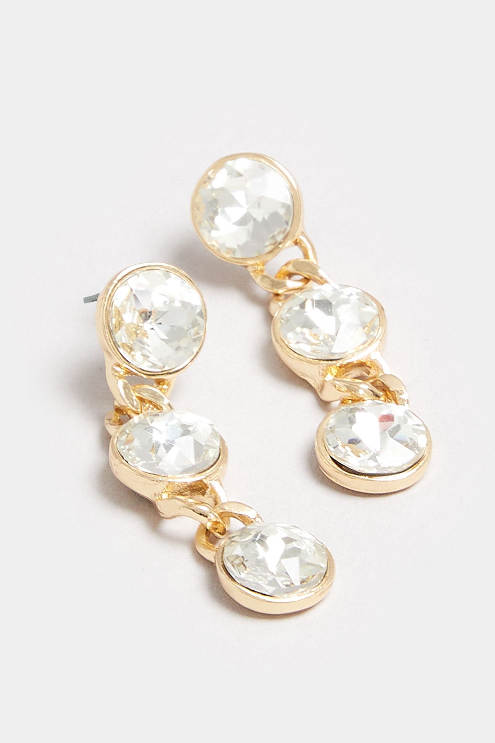 Gold Tone Triple Diamante Drop Earrings | Yours Clothing 3