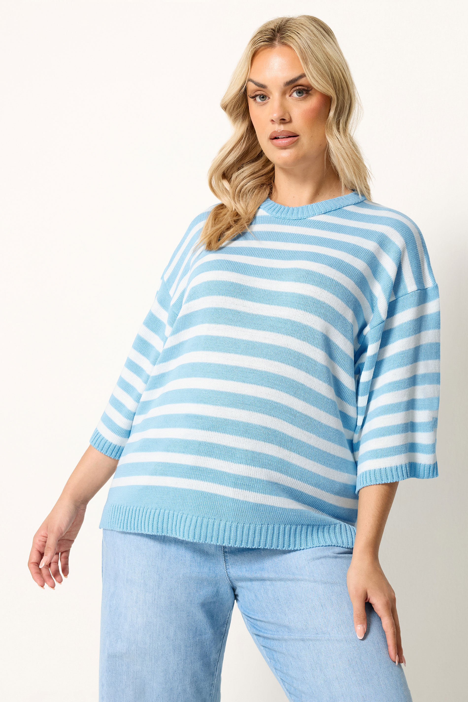 YOURS Plus Size Blue Striped Knitted Jumper | Yours Clothing 3