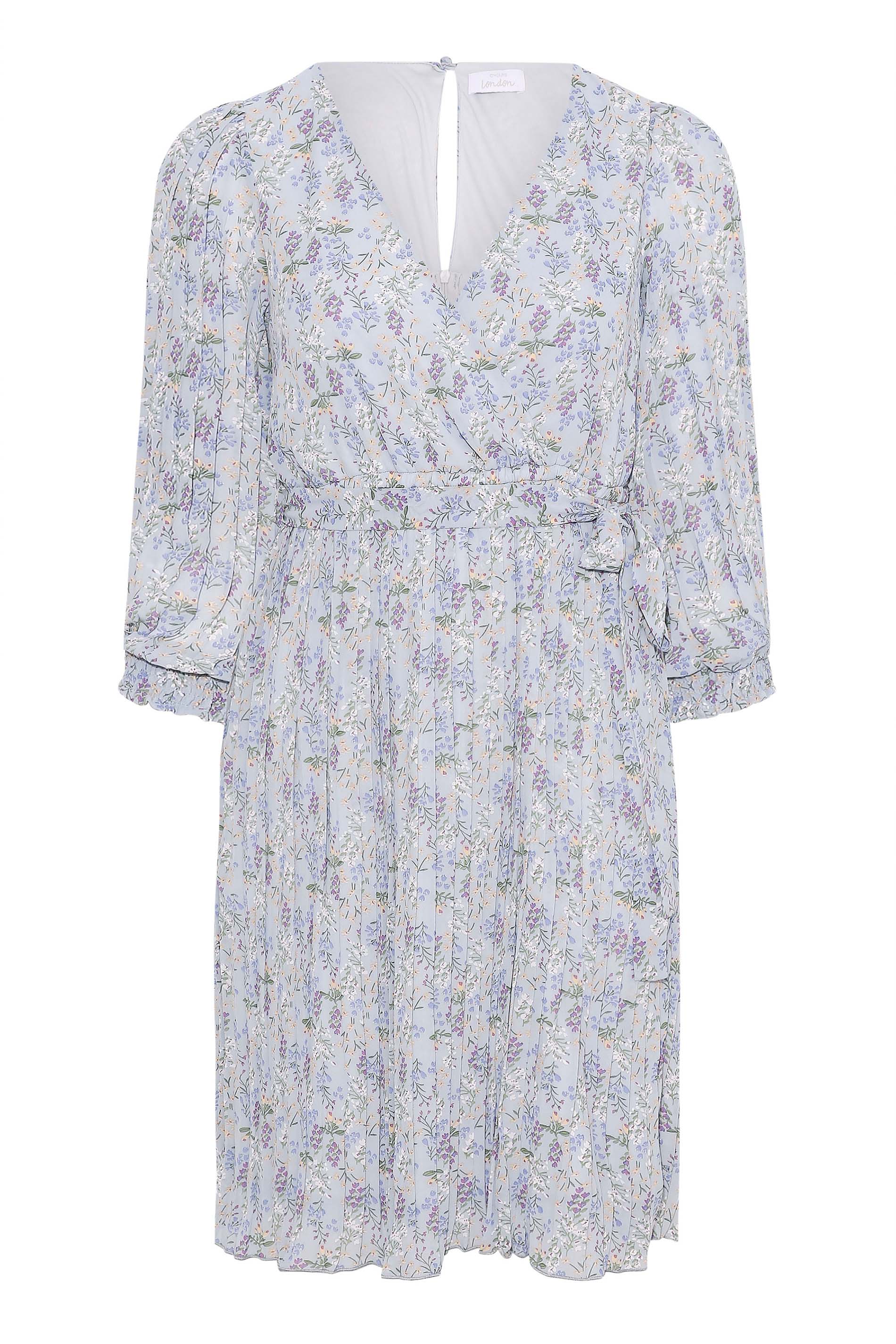 Robes Grande Taille Grande taille  Robes Occasions Spéciales | YOURS LONDON - Robe Bleue Pastel Design Cache-Coeur Floral - RX88882