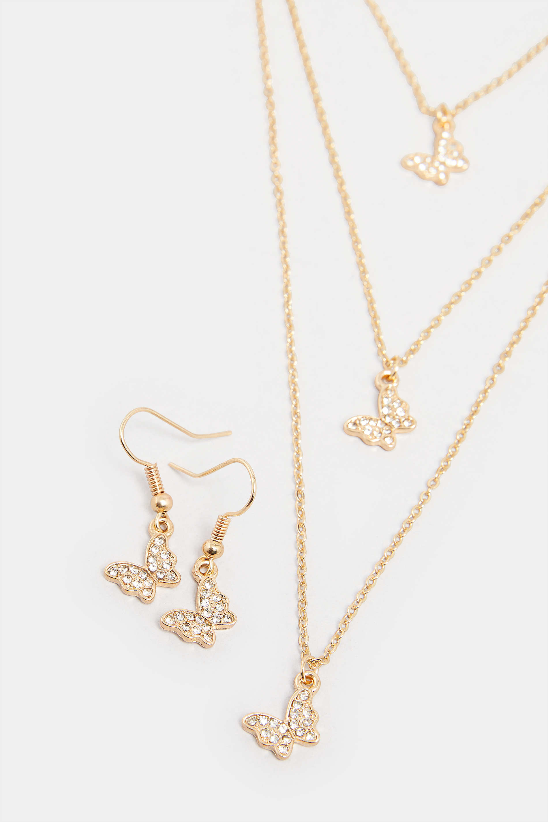 2 Pack Diamante Butterfly Necklace And Earring Set | Yours Clothing 3