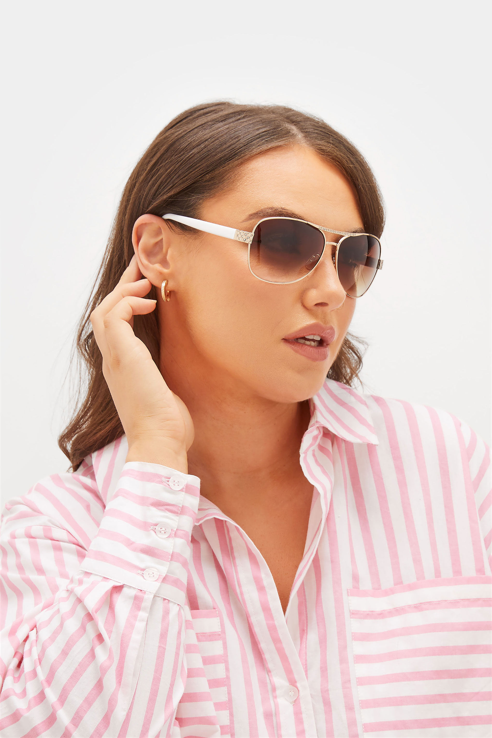 Plus Size Gold Tone Diamante Detail Aviator Sunglasses | Yours Clothing 1