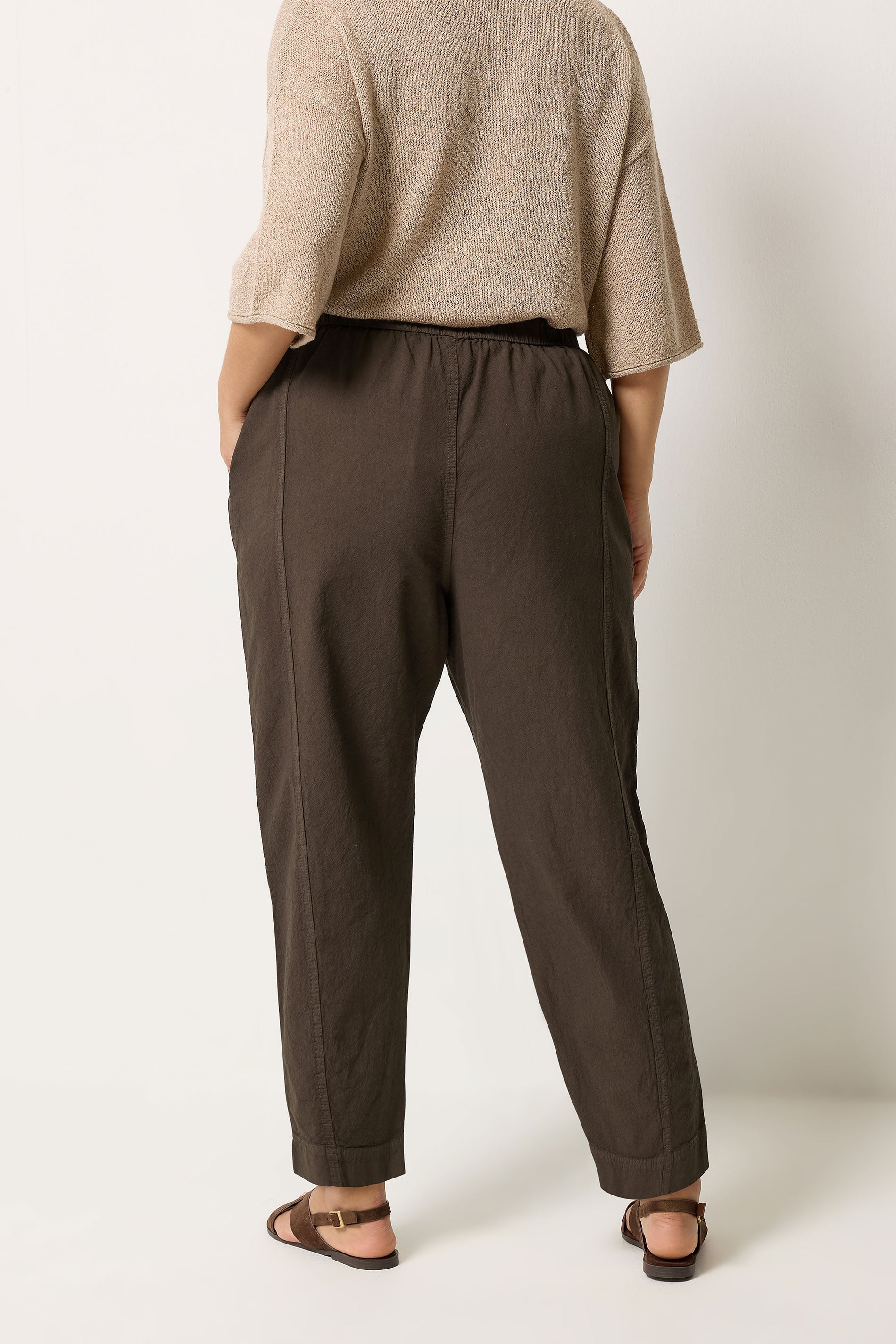 YOURS Plus Size Chocolate Brown Cool Cotton Barrel Leg Trousers | Yours Clothing 1