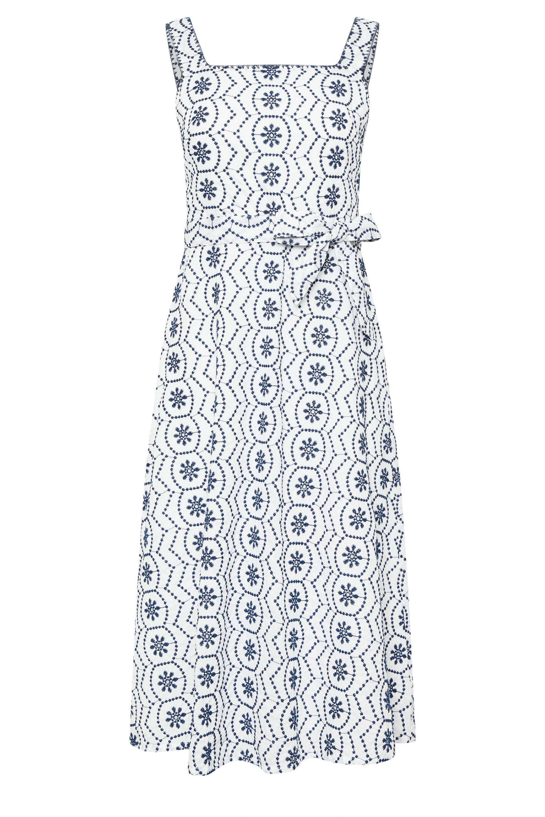 M&Co Petite White & Navy Blue Embroidered Cotton Dress | M&Co 5