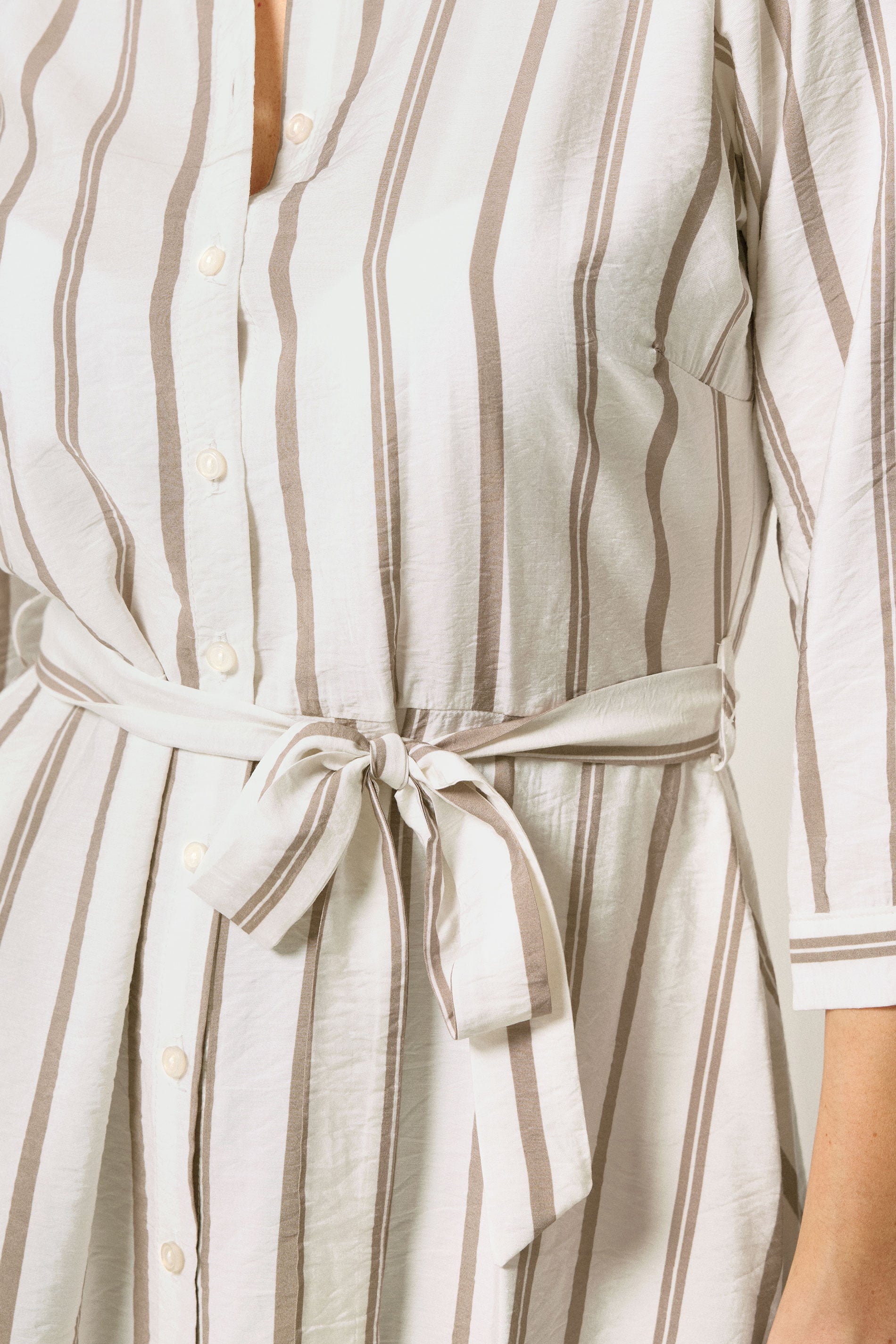 M&Co White & Mocha Brown Stripe Printed Belted Tunic Shirt 4