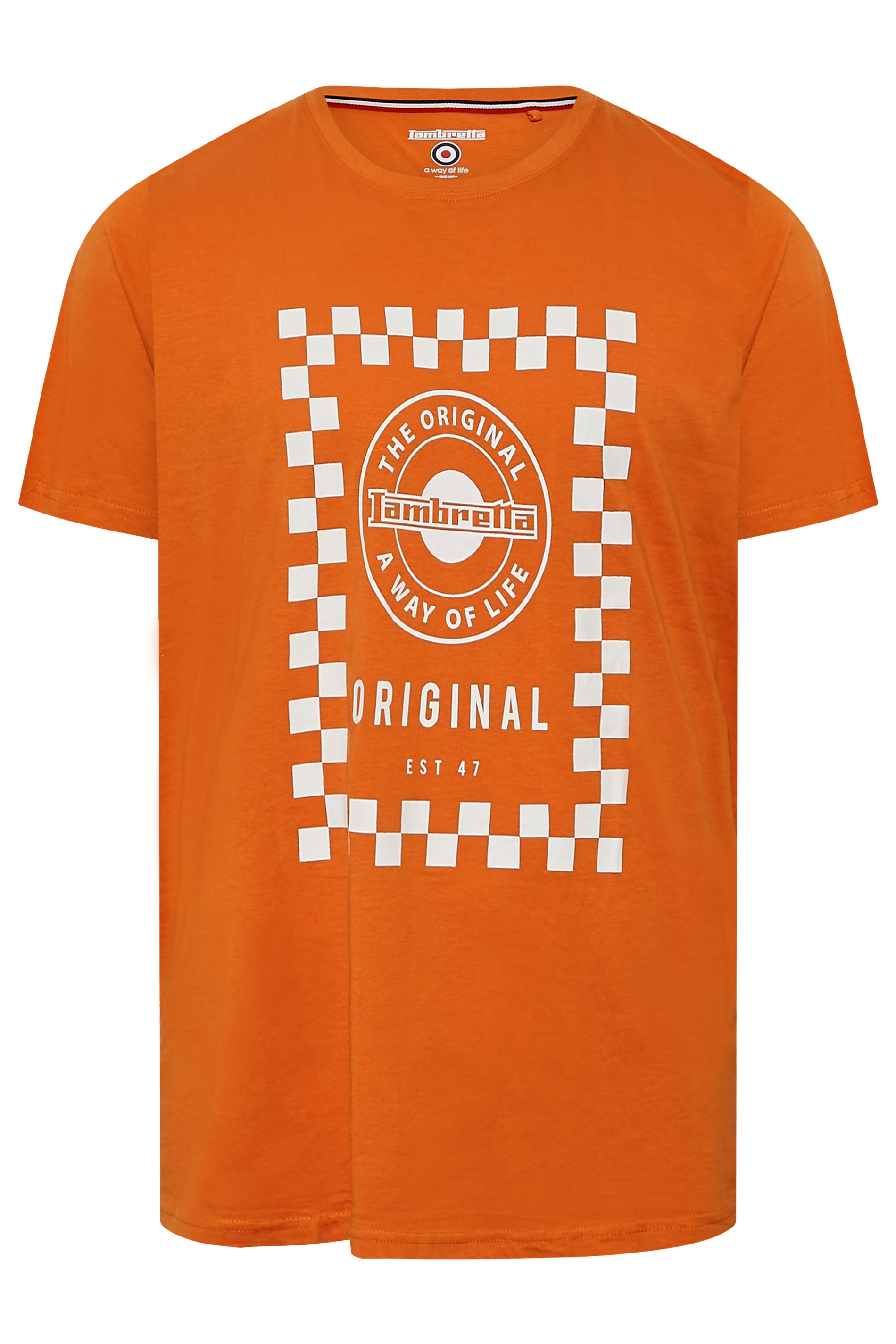 LAMBRETTA Big & Tall Orange Checkerboard Print T-Shirt | BadRhino 3