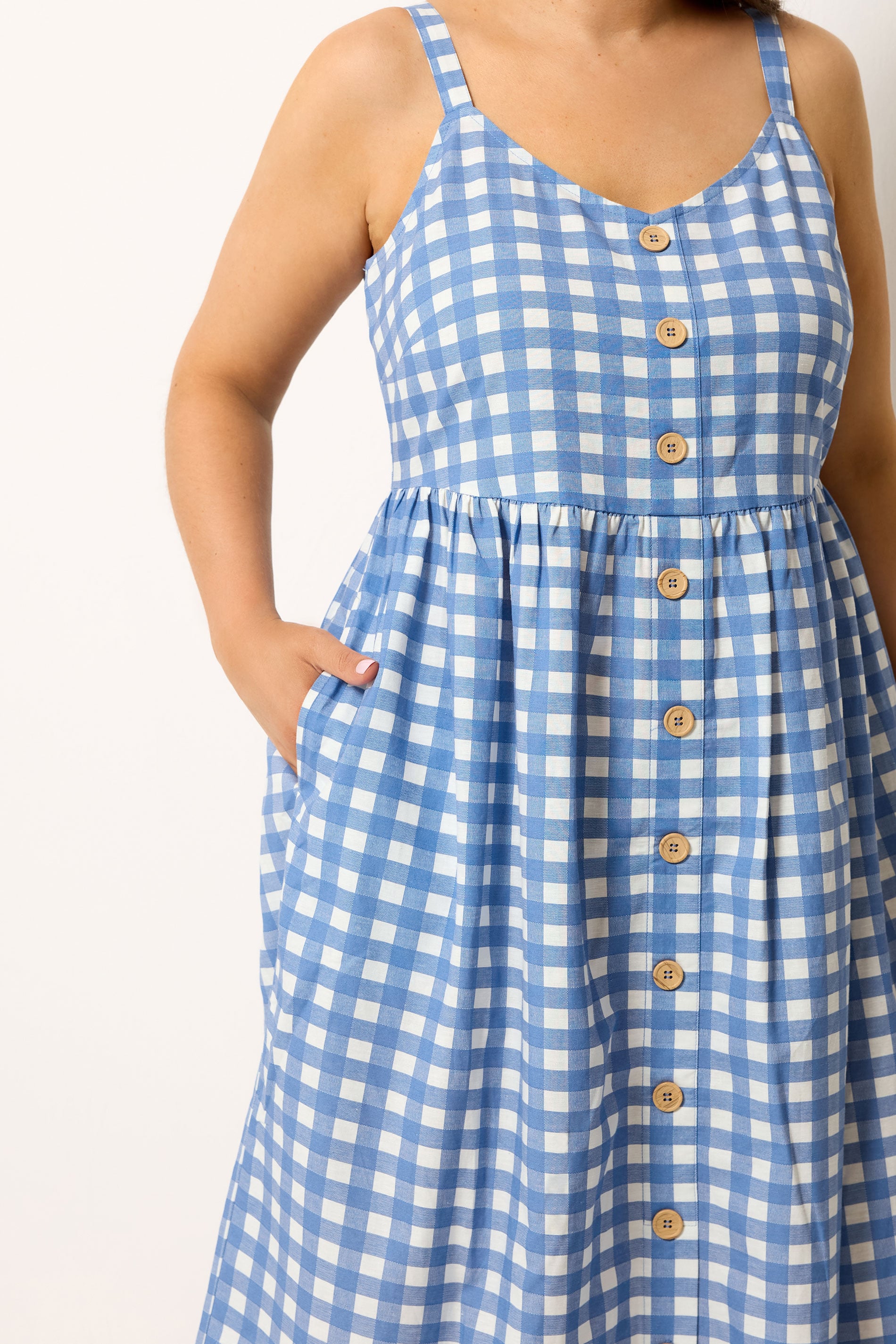 YOURS Plus Size Blue Gingham Linen Dress | Yours Clothing 4
