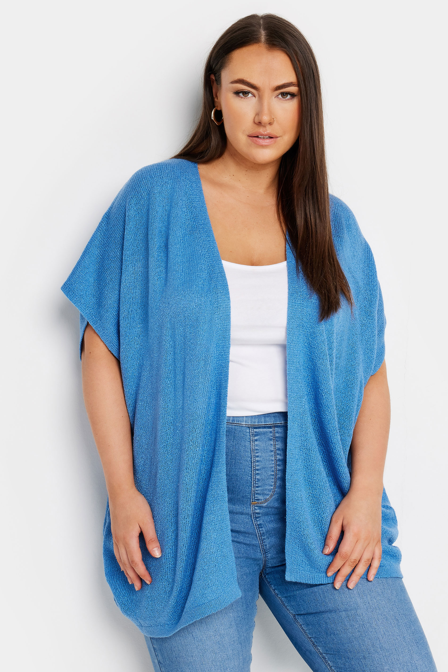 YOURS Plus Size Blue Knitted Boxy Cardigan | Yours Clothing 1