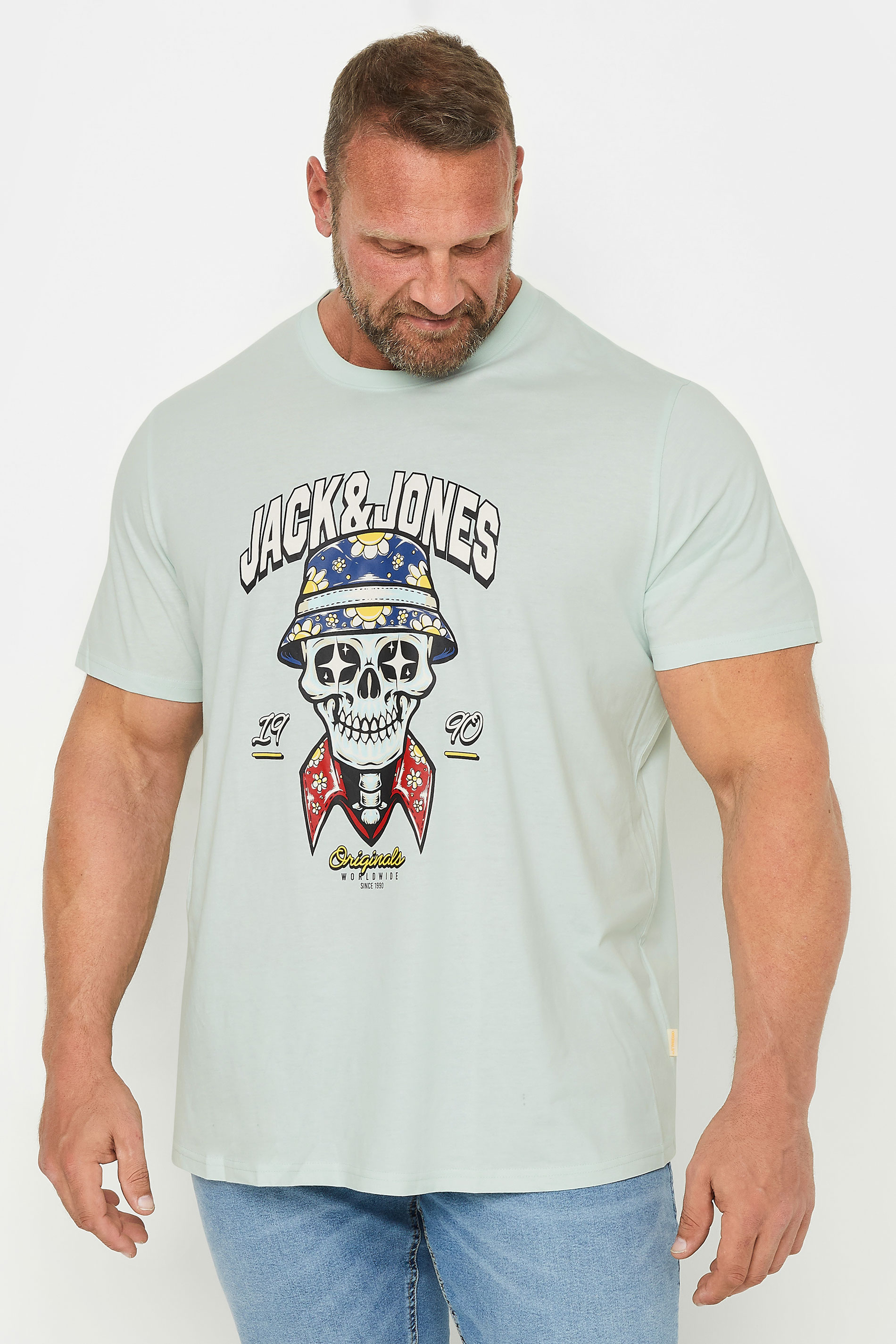 JACK & JONES Big & Tall Blue Graphic Skeleton Print T-Shirt | BadRhino 1