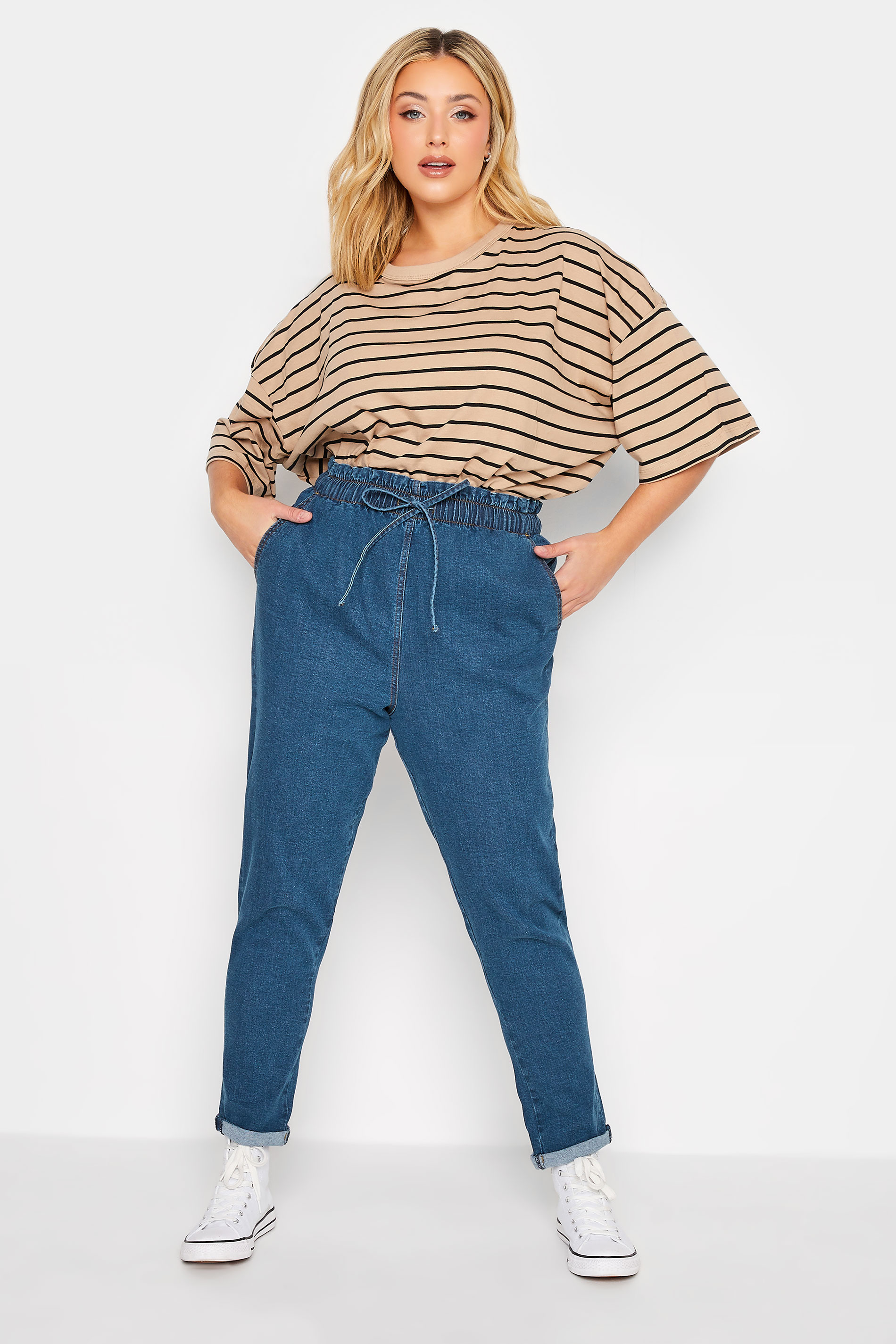 Sygdom glas væske Plus Size Mid Blue Paperbag Waist Stretch MOM Jeans | Yours Clothing