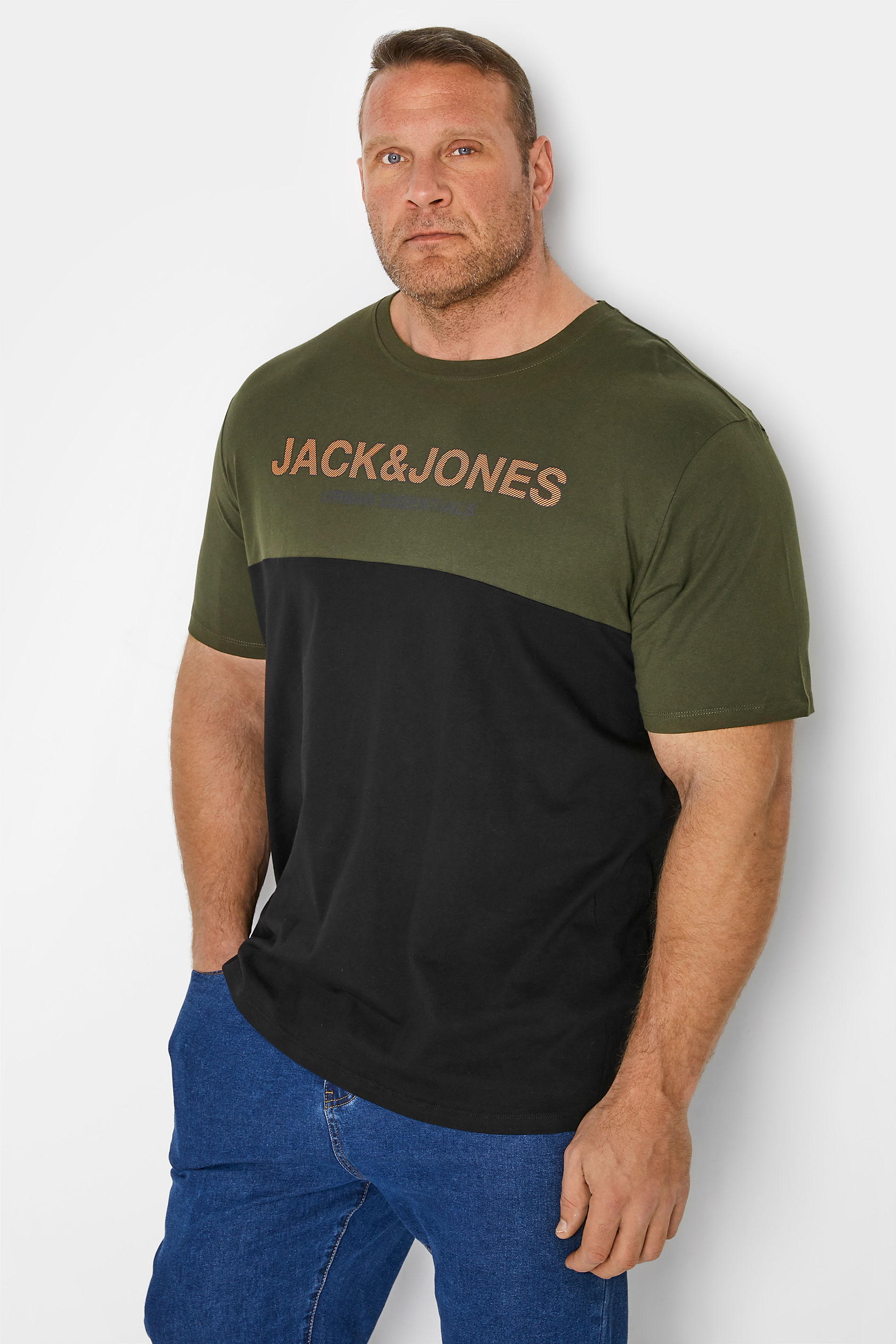 JACK & JONES Khaki Colour Block T-Shirt_M.jpg