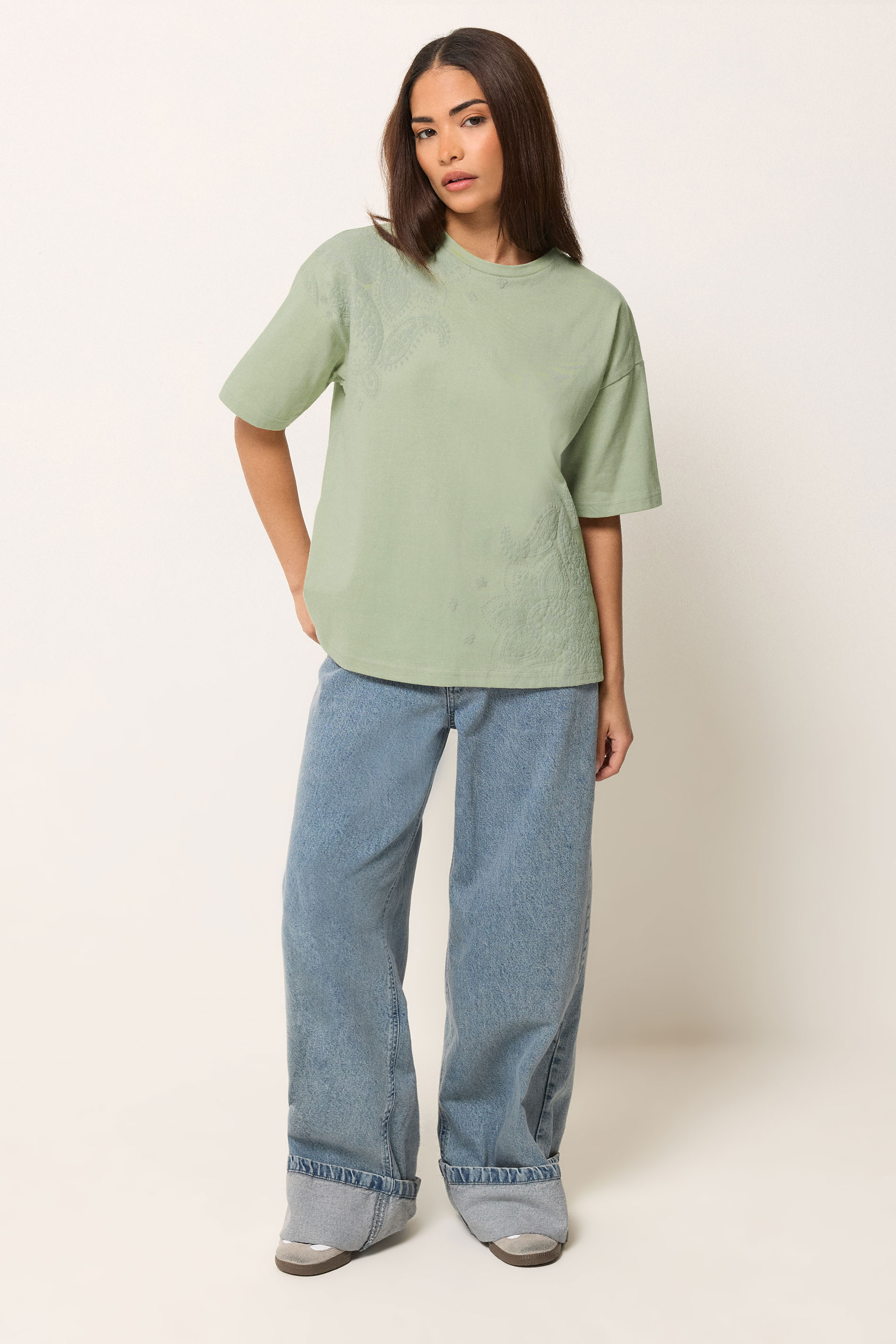PixieGirl Petite Women's Sage Green Paisley Cotton T-Shirt | PixieGirl 1