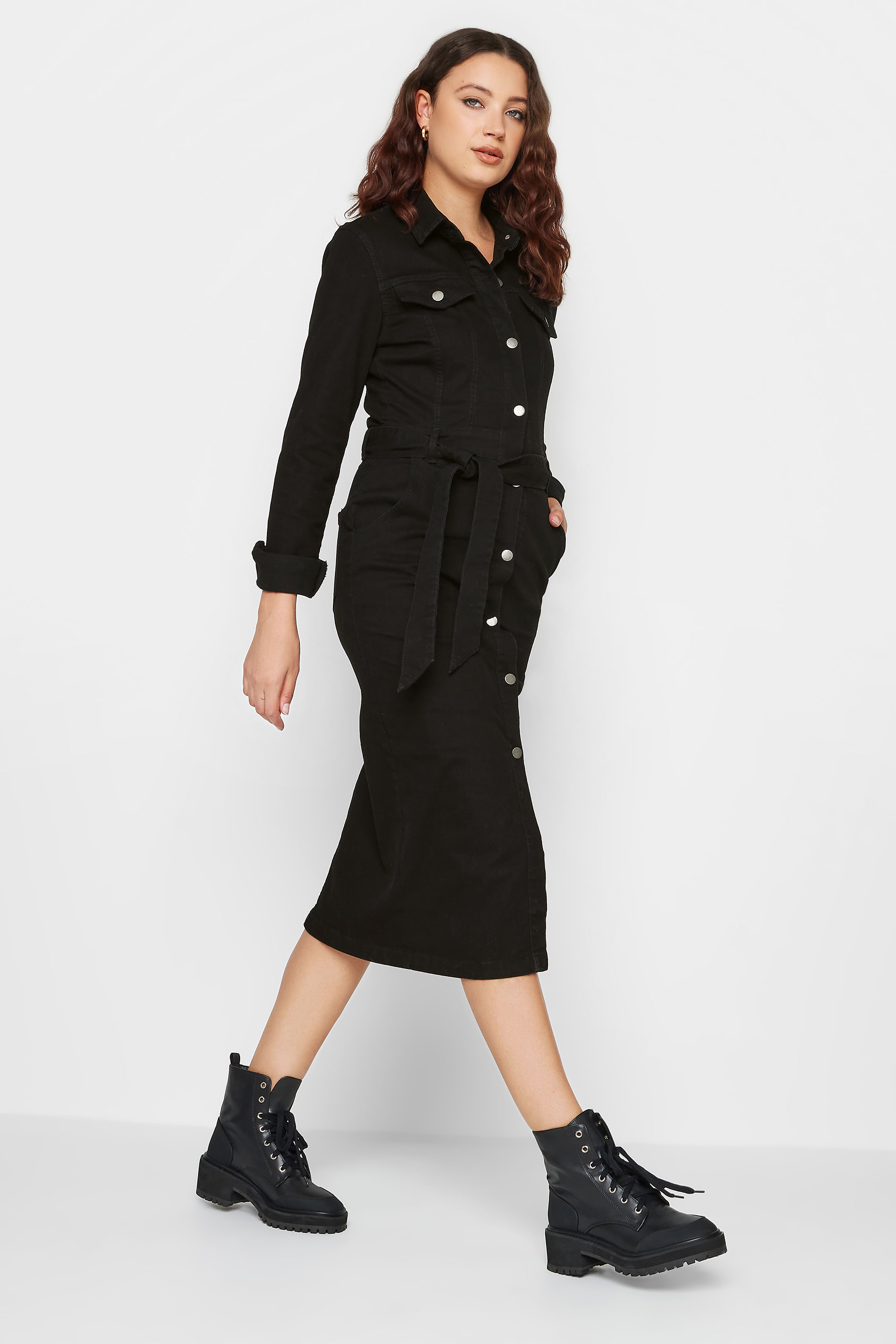 LTS Tall Womens Black Denim Button Through Dress | Yours Clothing  2