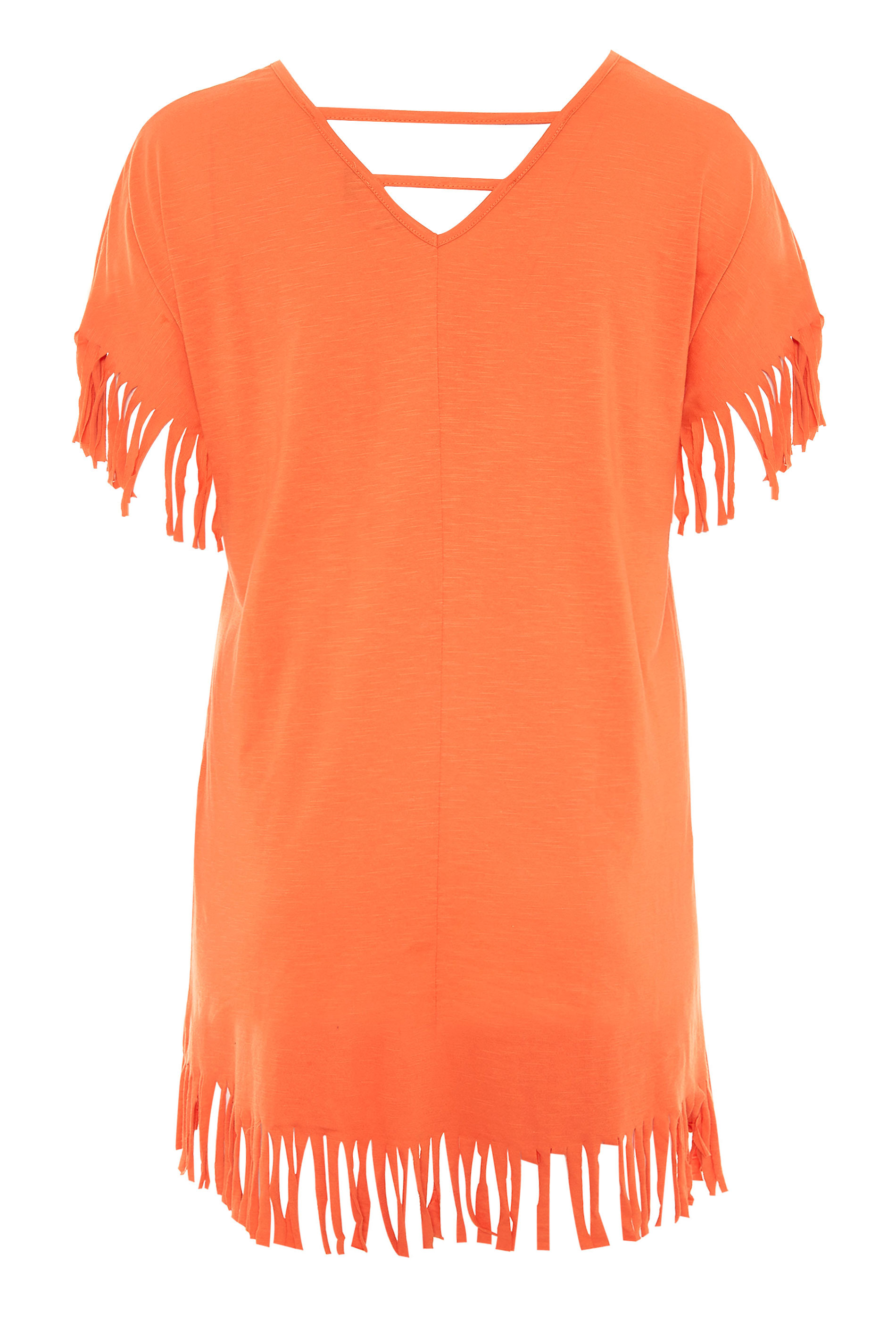 Grande taille  Tops Grande taille  Tops à Slogans | T-Shirt Orange à Franges Slogan 'Weekend Mood' - KR47482
