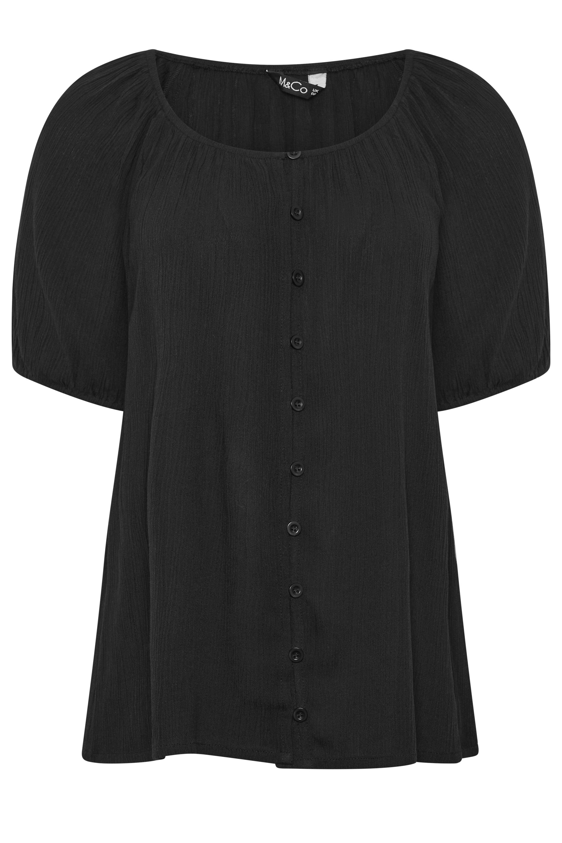 M&Co Black Scoop Neck Crinkle Blouse | M&Co 5