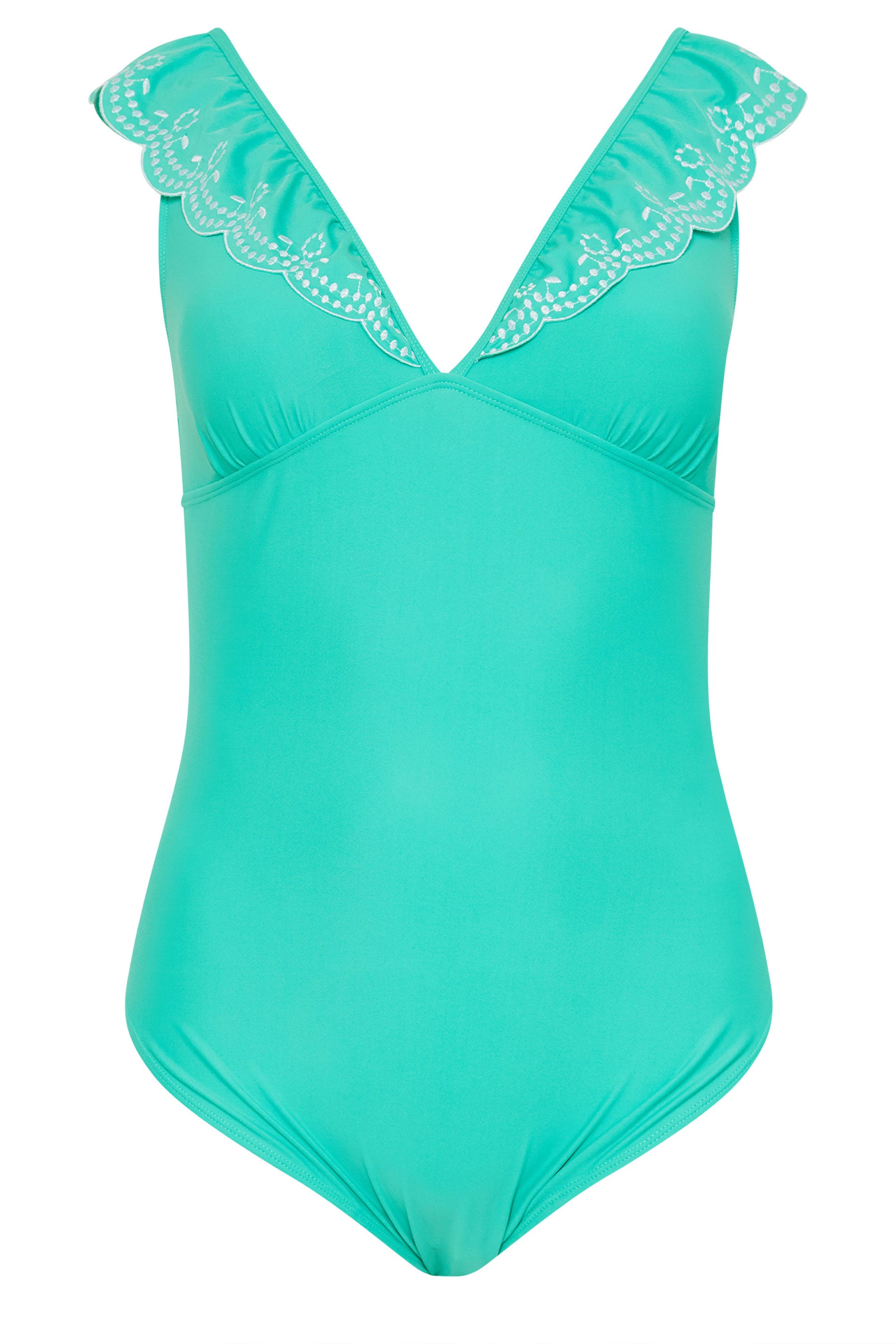 YOURS Plus Size Green Broderie Anglaise Frill Swimsuit | Yours Clothing 6
