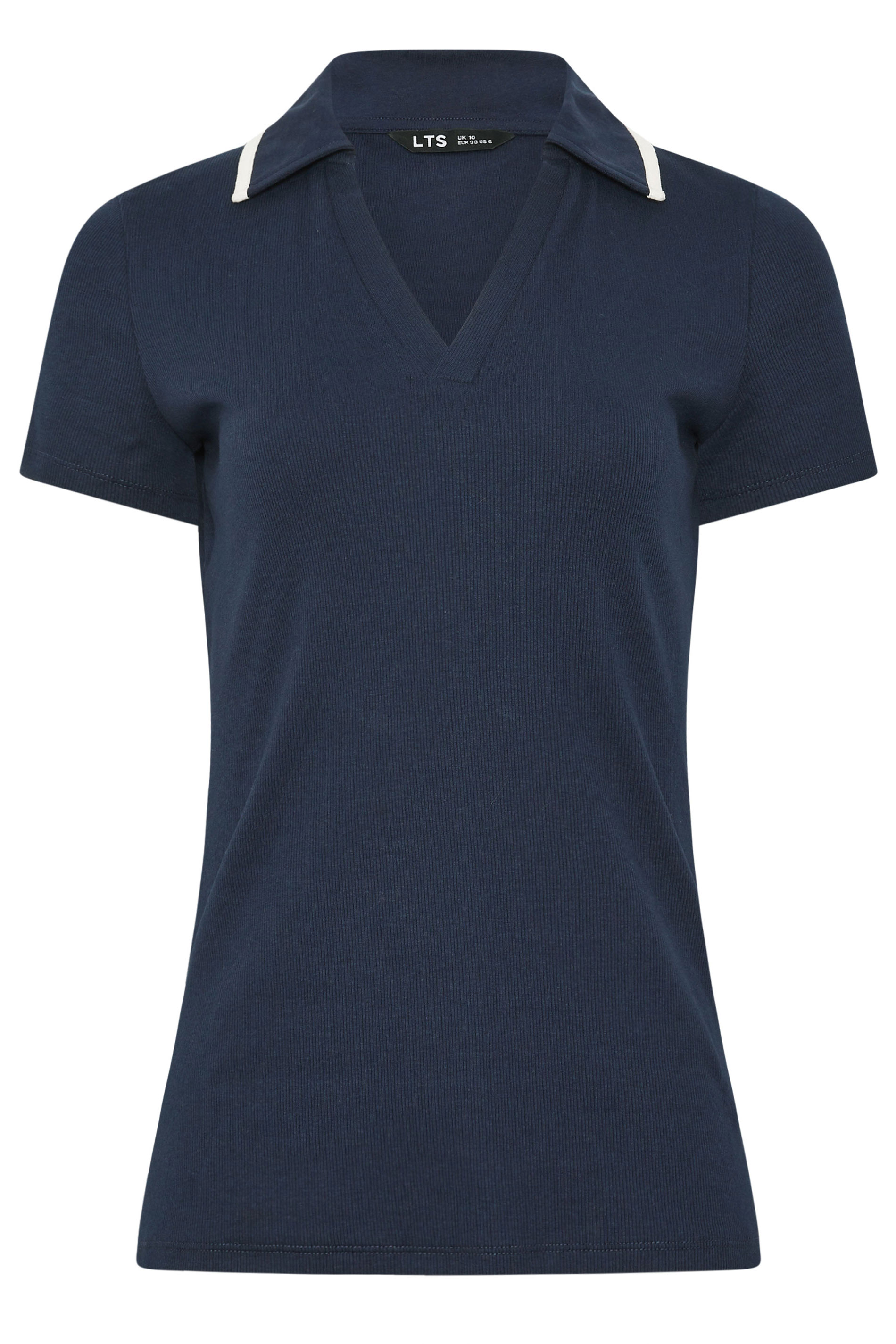 LTS Tall Women's Navy Blue Contrast Collar Polo Top | Long Tall Sally 5