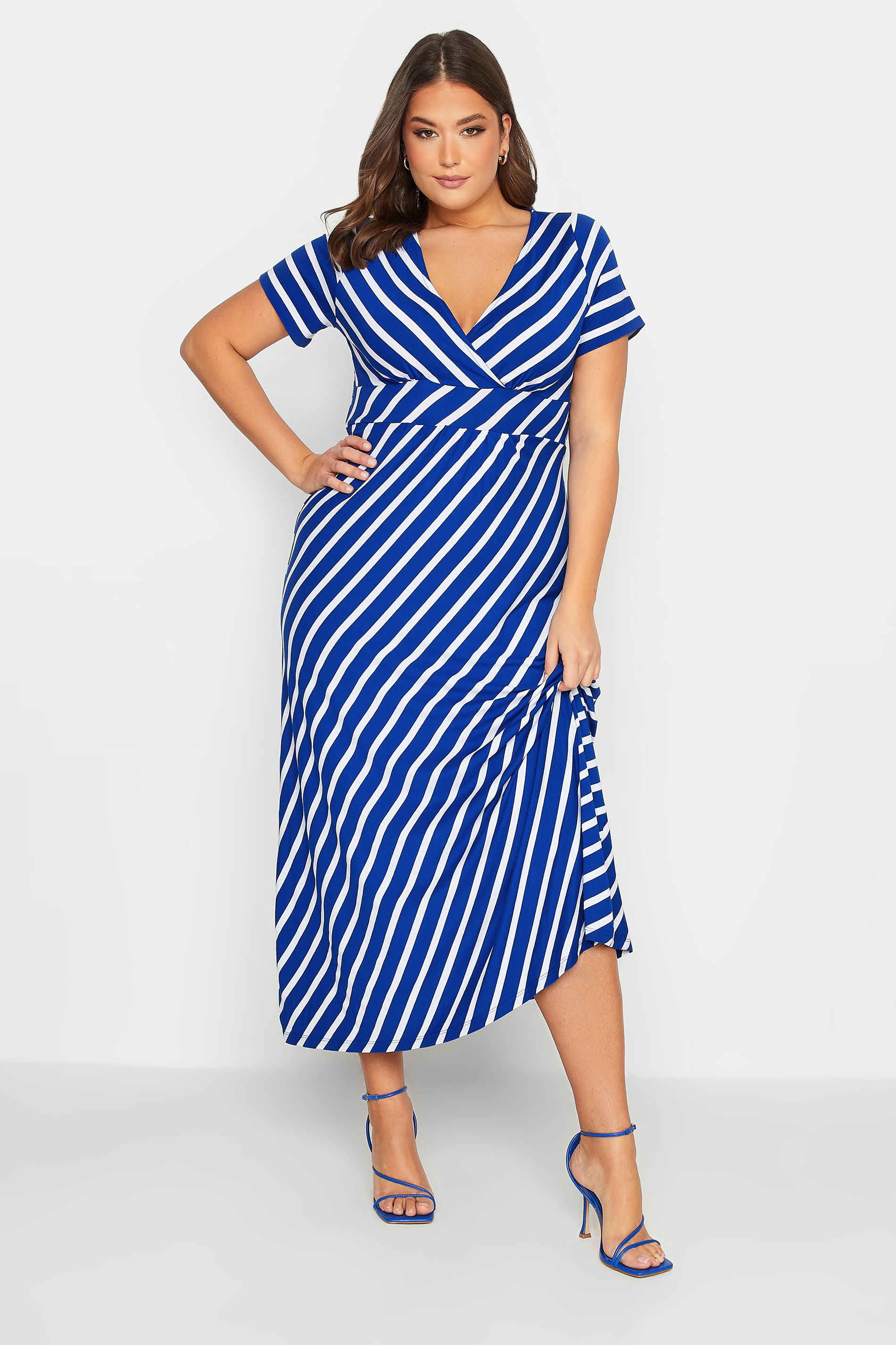 YOURS Plus Size Blue Stripe Swing Maxi Dress | Yours Clothing 1