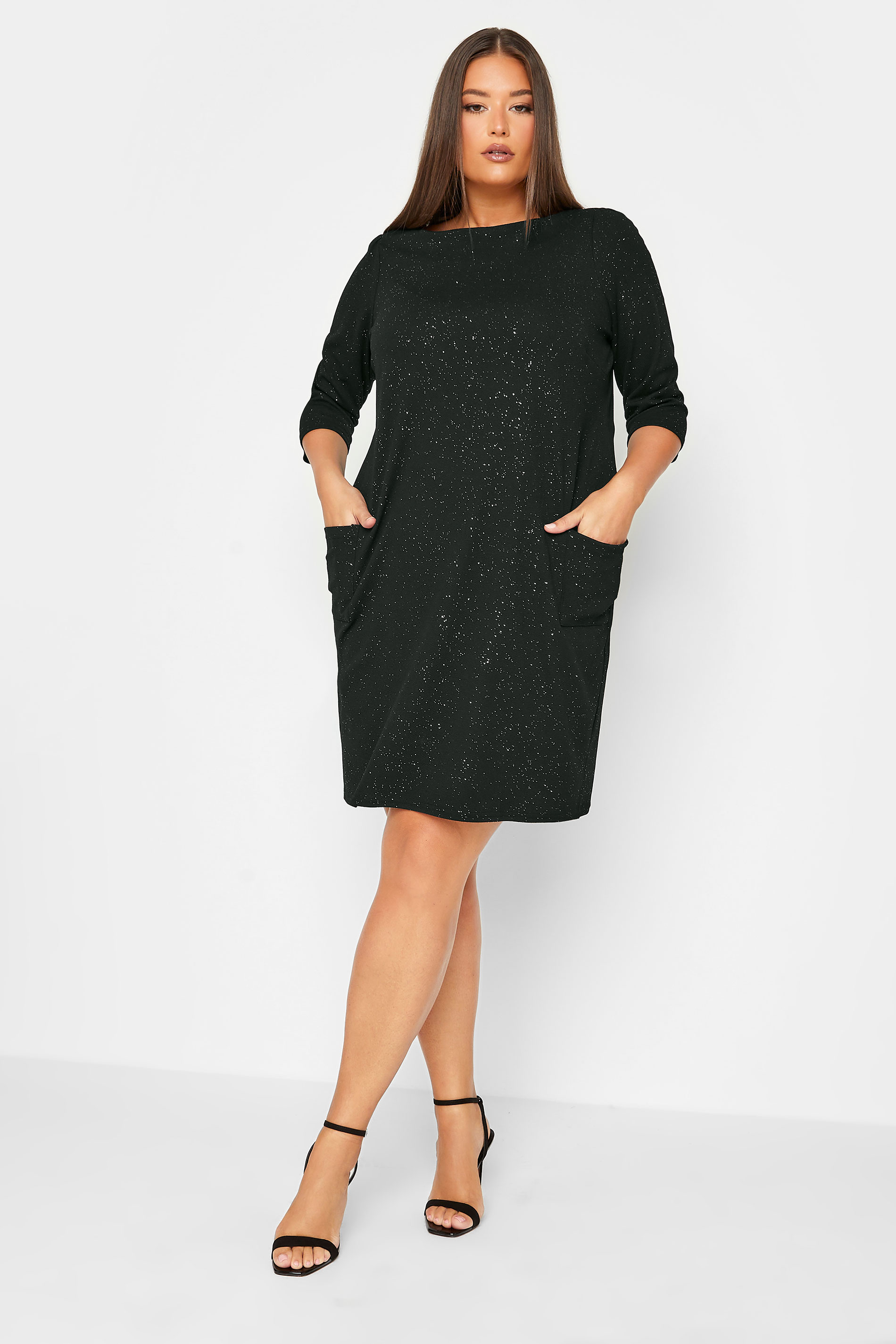 Plus Size Black & Silver Glitter Tunic Dress | Yours Clothing 1