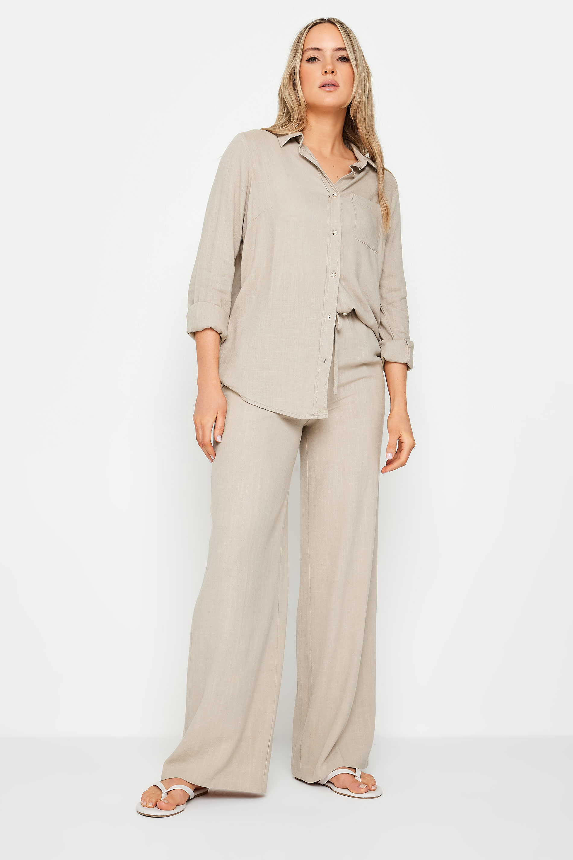 LTS Tall Womens Stone Brown Linen Shirt | Long Tall Sally 2