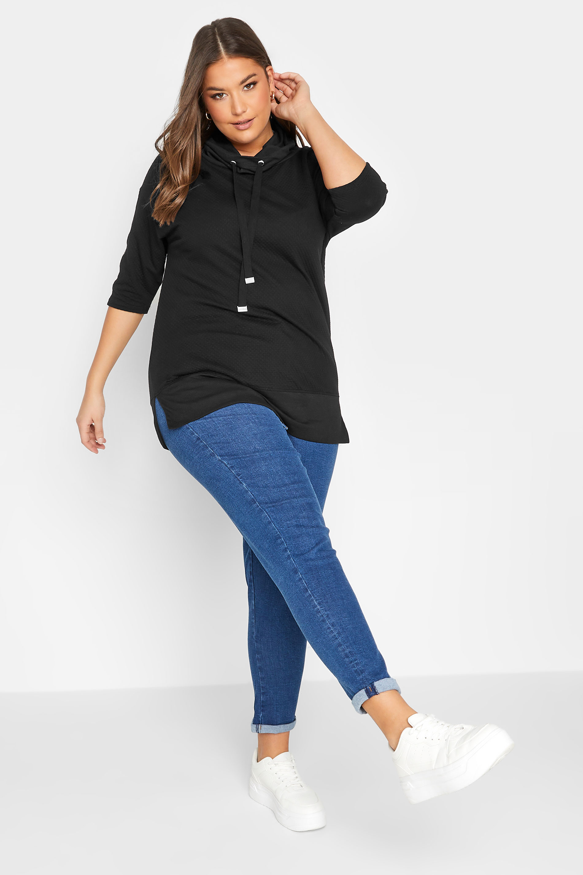 Plus Size Black Stud Sleeve Sweatshirt | Yours Clothing 2