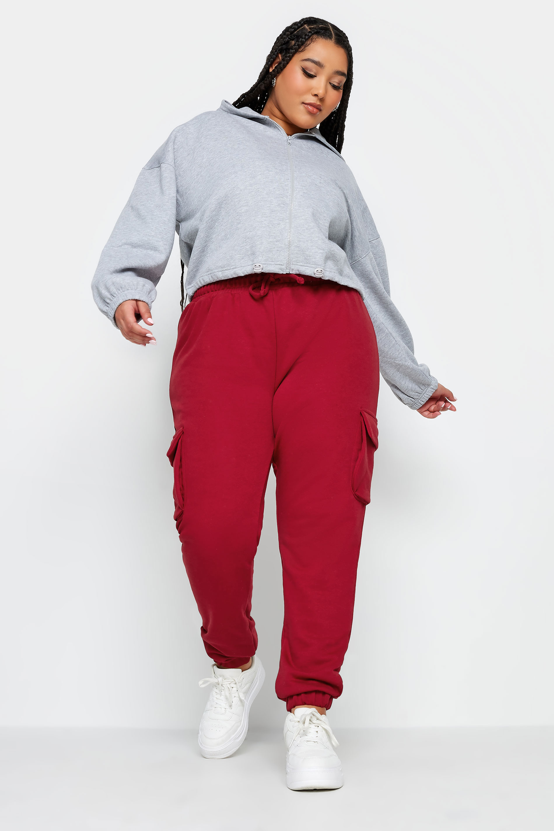 YOURS Plus Size Red Cuffed Cargo Joggers | Yours Clothing 2