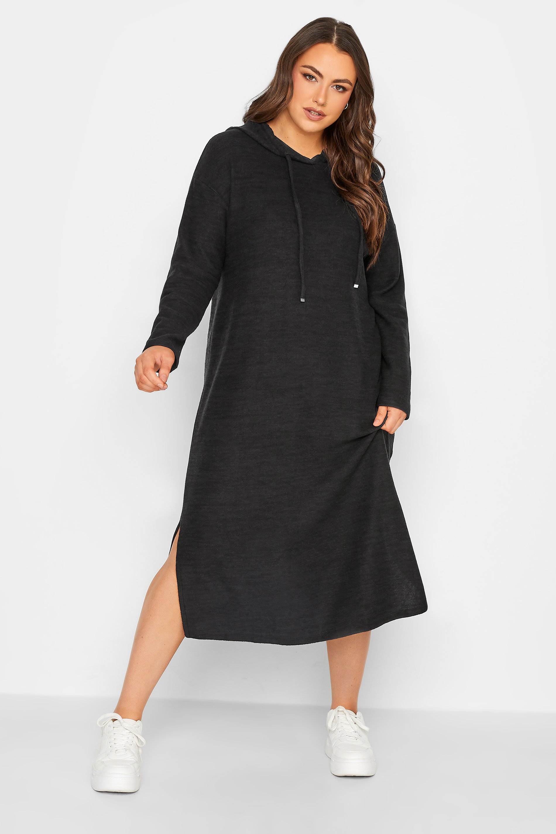 Plus Size Black Soft Touch Hoodie Dress | Yours Clothing 1