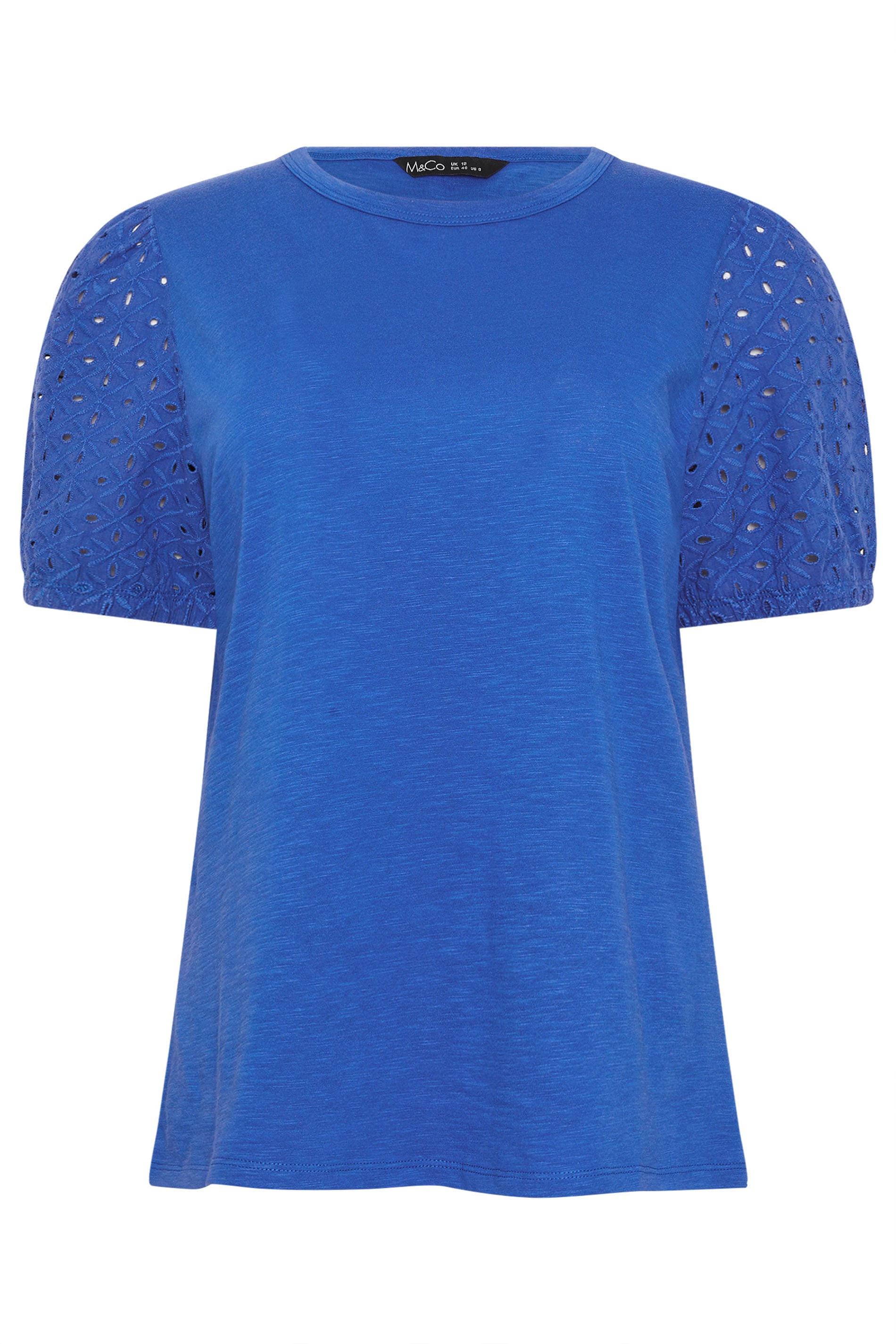 M&Co Blue Broderie Cotton Puff Sleeve Top | M&Co 6