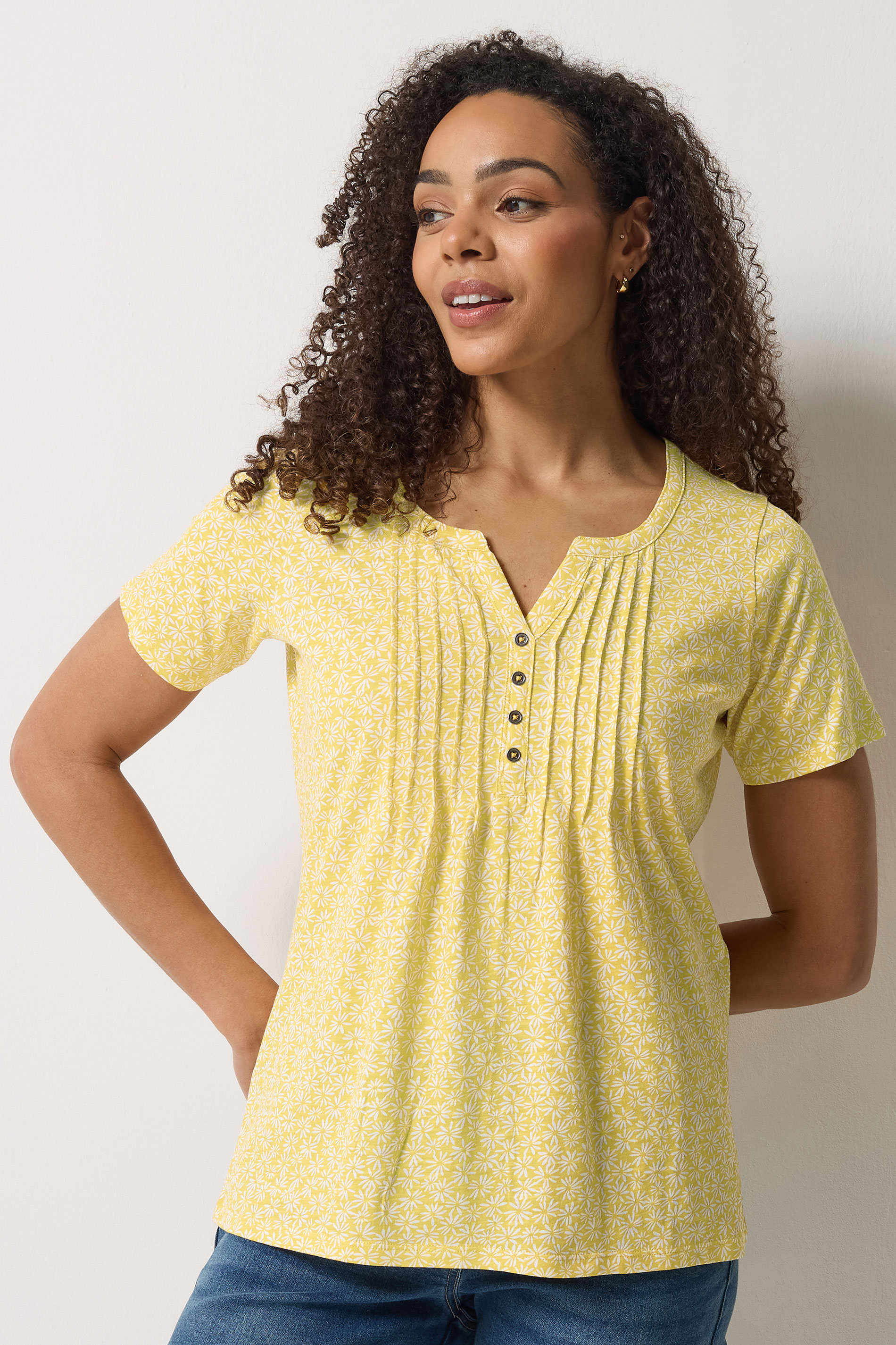 M&Co Yellow Floral Cotton Henley Top | M&Co 3