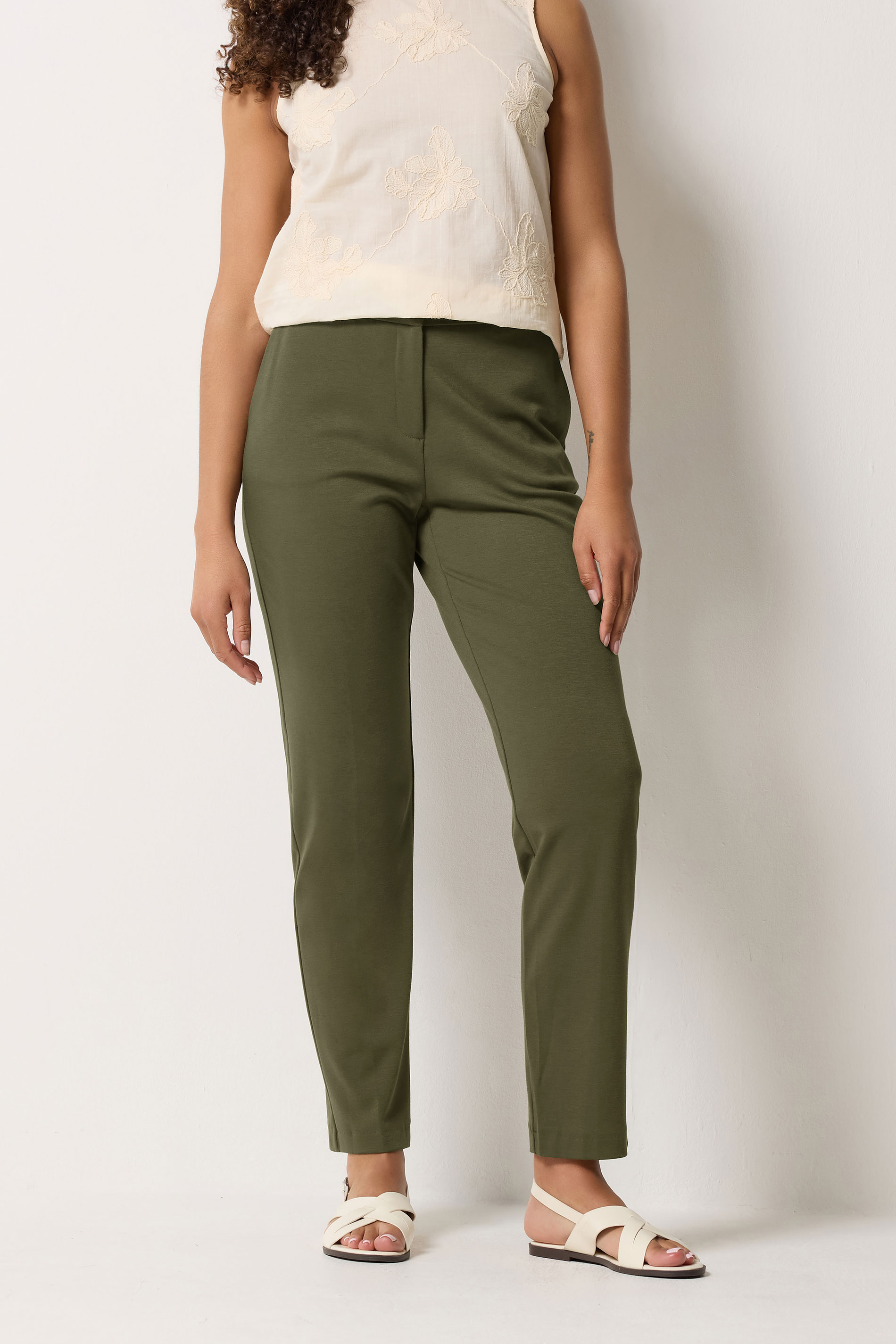 M&Co Khaki Green Ponte Tailored Trousers | M&Co 3