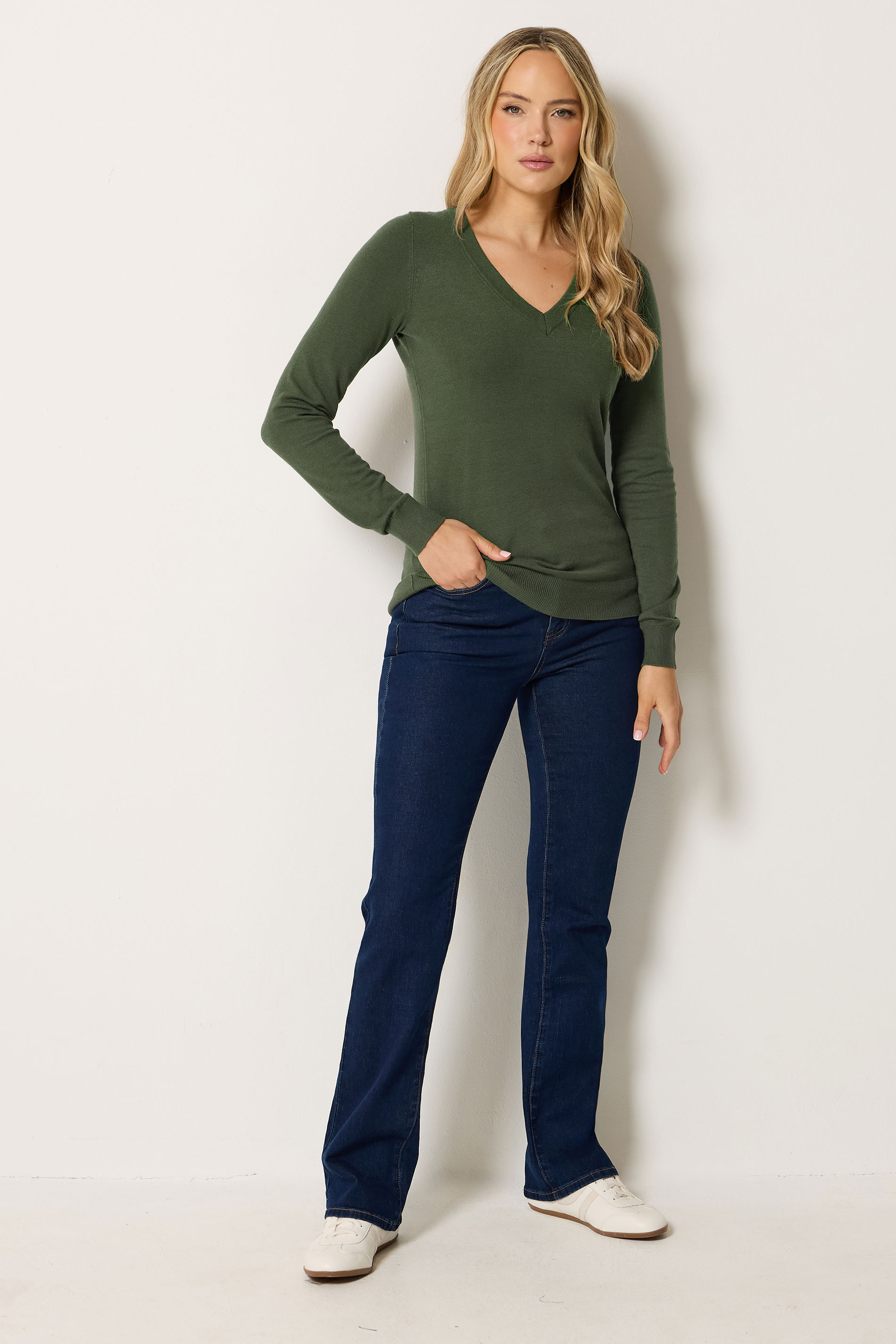 LTS Tall Olive Green Knit V-Neck Jumper | Long Tall Sally 1