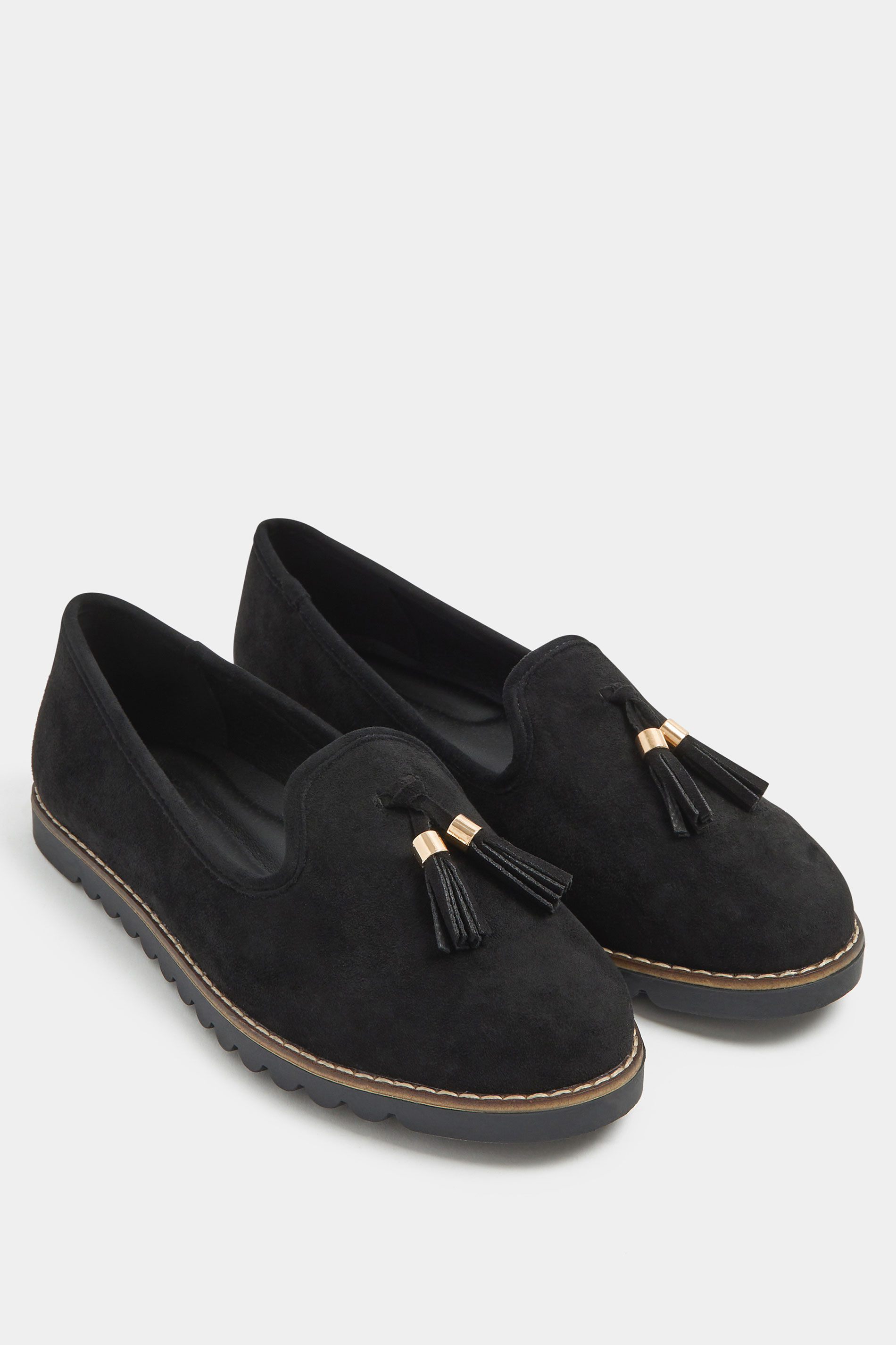 Black Faux Suede Tassel Slip On Loafers In Wide E Fit | Yours Clothing 1