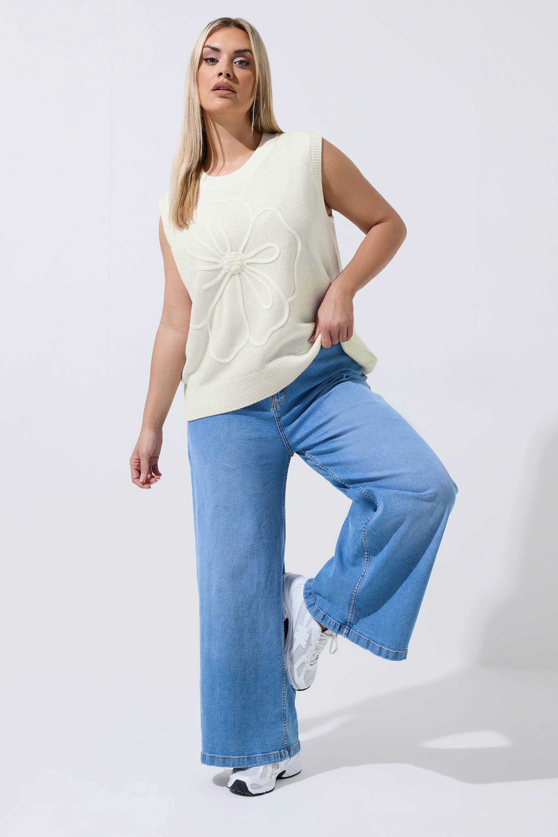 LIMITED COLLECTION Plus Size White Embroidered Floral Knitted Top | Yours Clothing 1