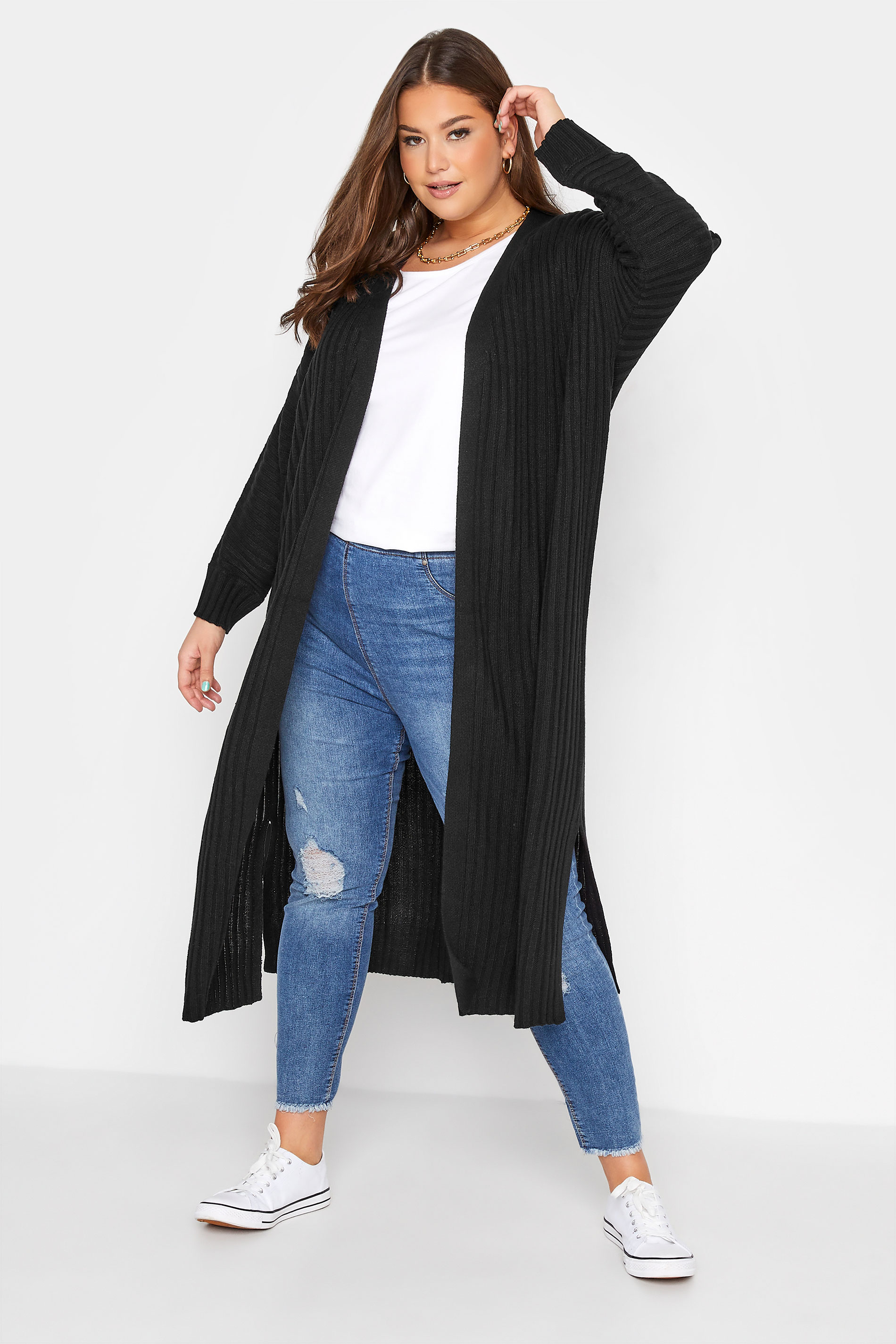Curve Black Ribbed Knitted Maxi Cardigan 1