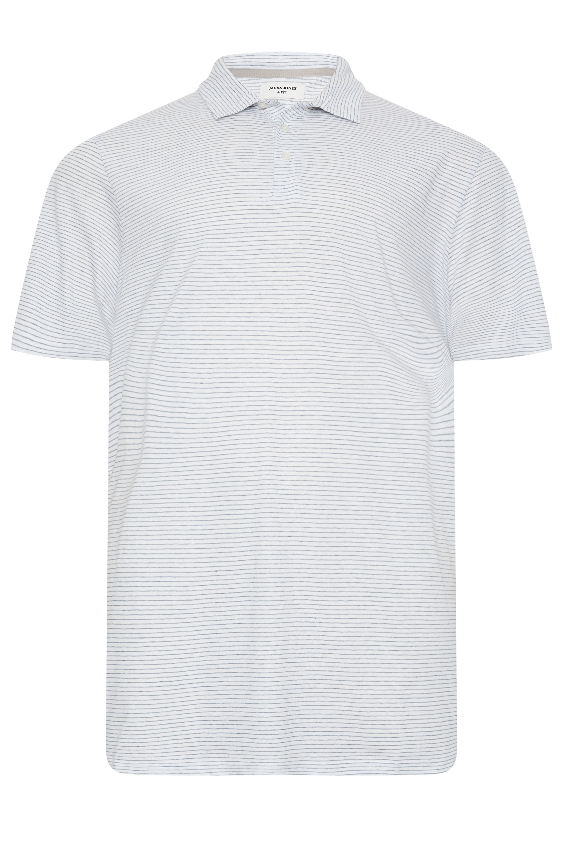 JACK & JONES Big & Tall White & Blue Striped Linen Polo Shirt | BadRhino 3