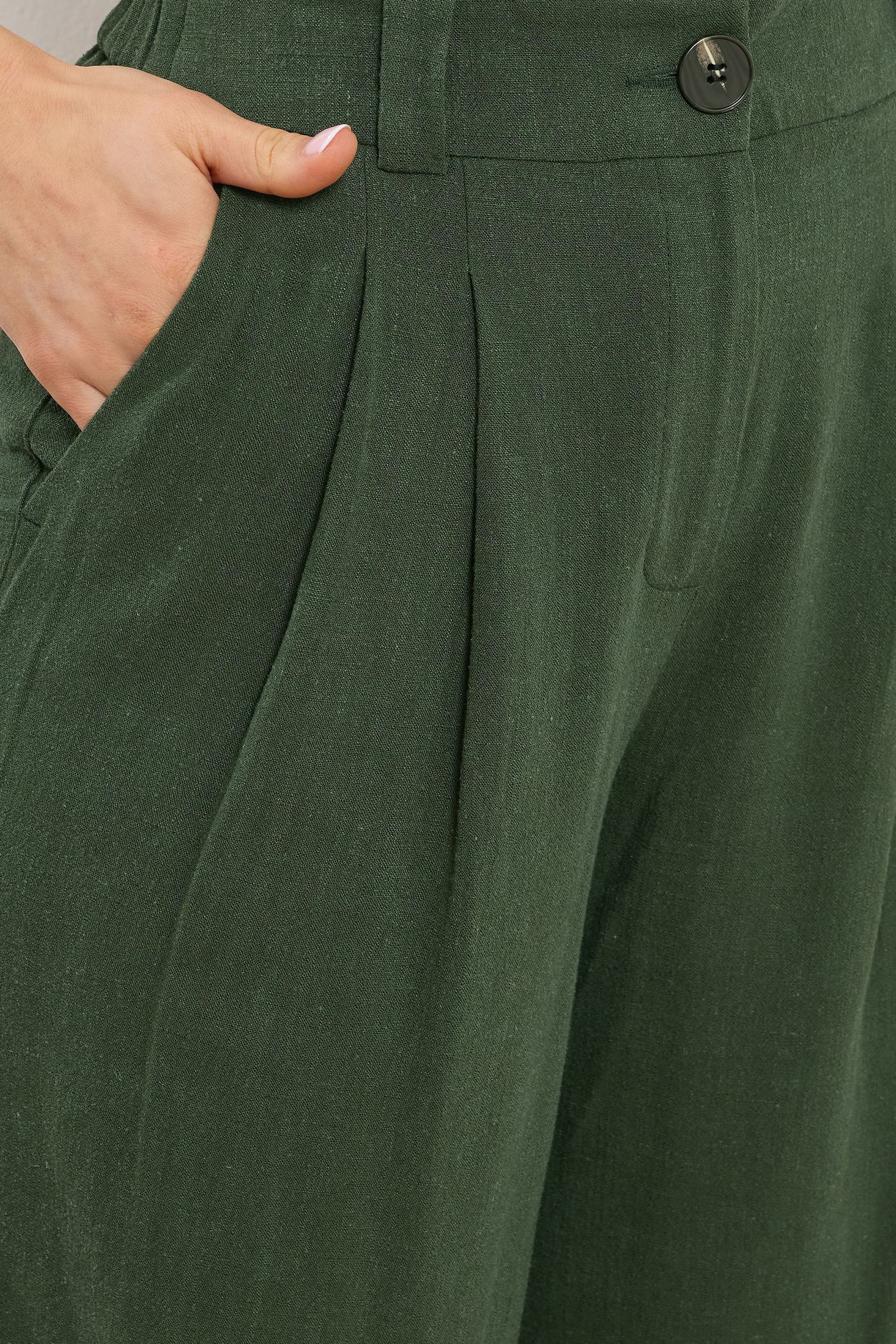 LTS Tall Women's Dark Green Linen Pleated Wide Leg Trousers | Long Tall Sally 5